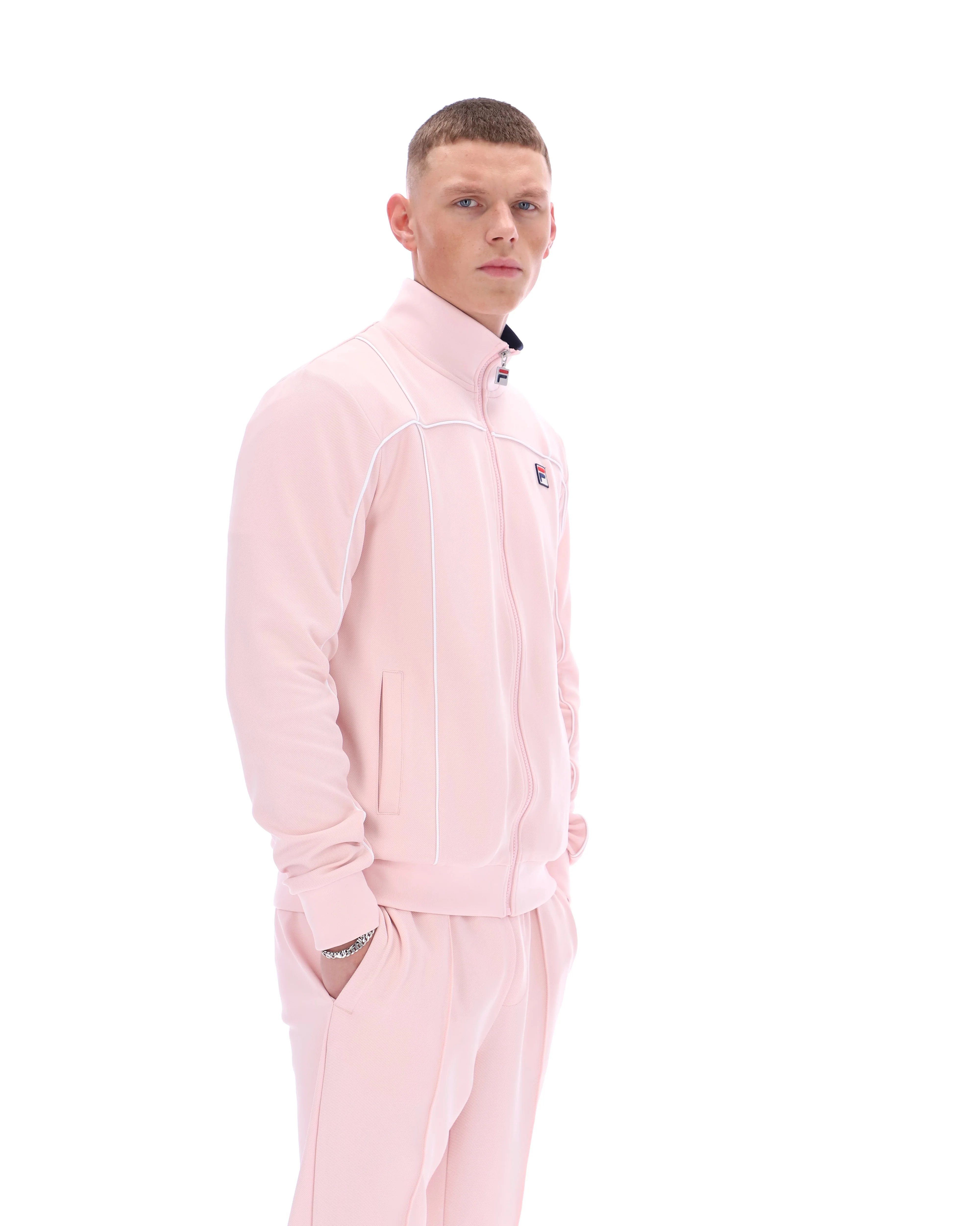 Pale Pink Armando Contrasting Piping Track Top - Image 6