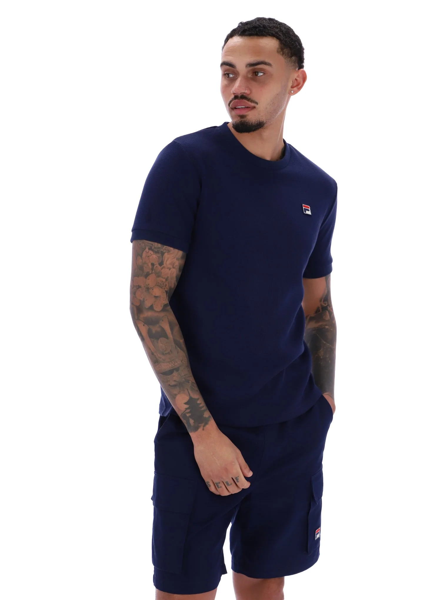 Fila Navy Ash Micro Waffle Ringer T-Shirt - Image 4