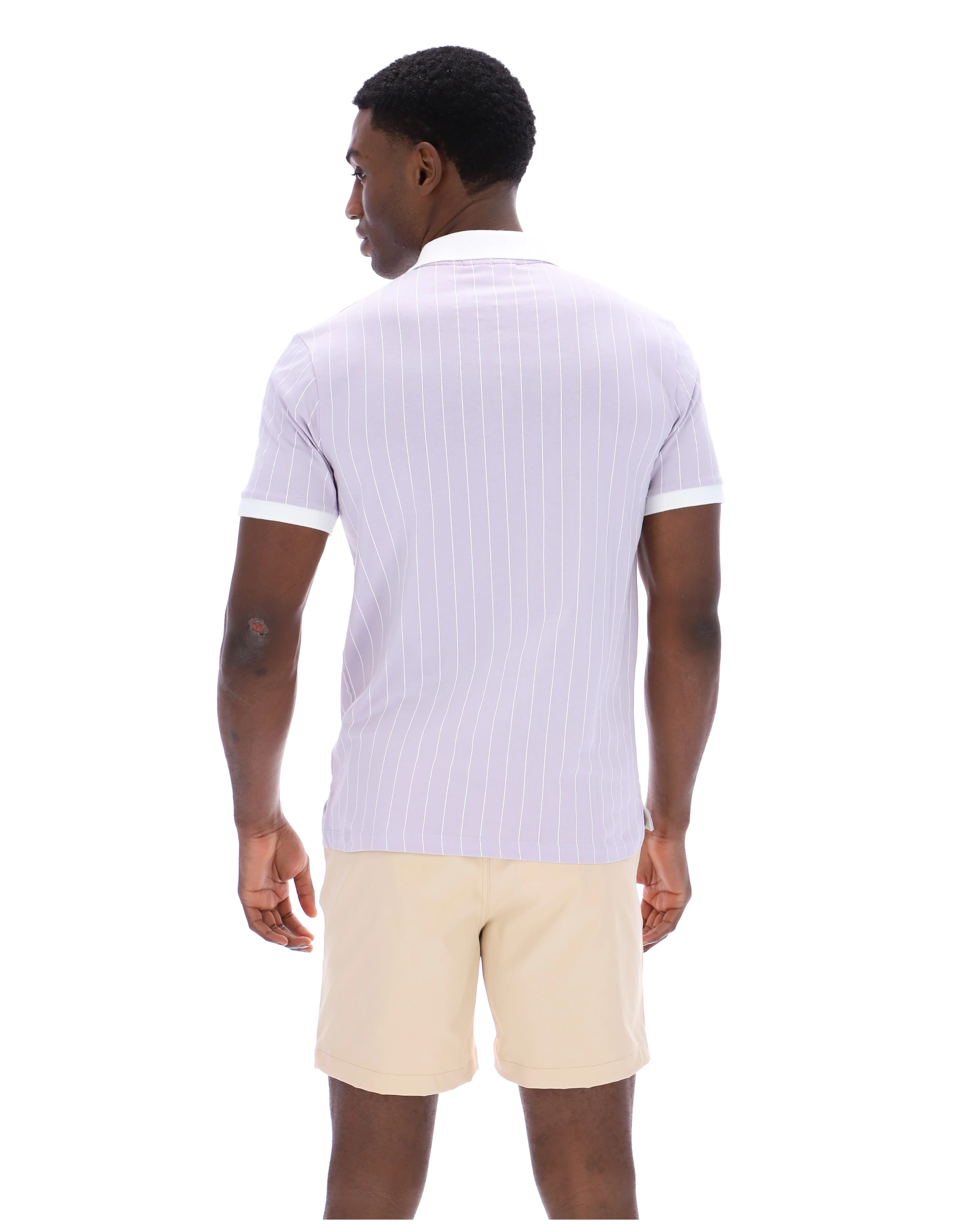 Misty Lilac BB1 Classic Vintage Striped Polo - Image 7