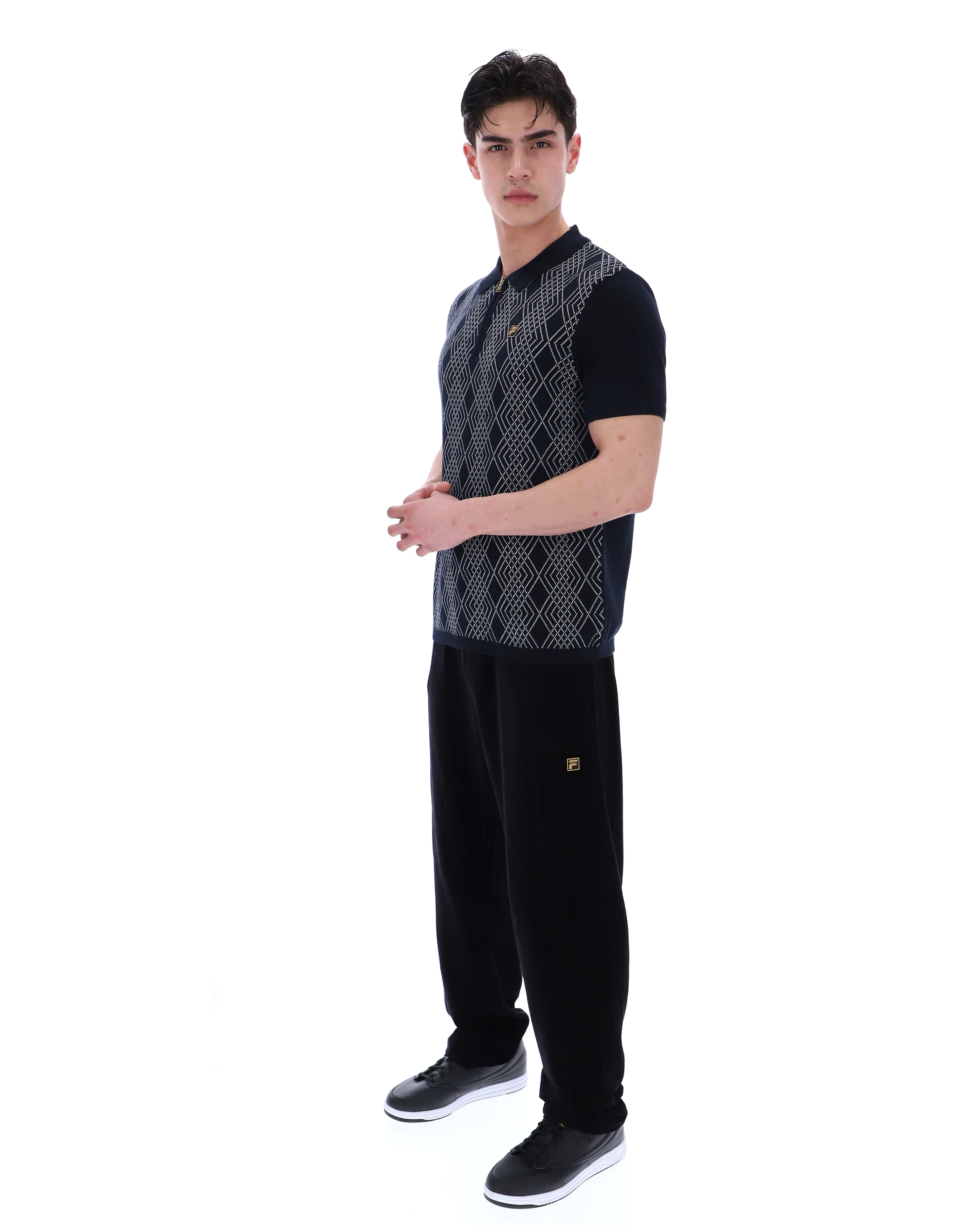 Black Castello Jacquard Knitted Polo with Zip - Image 5