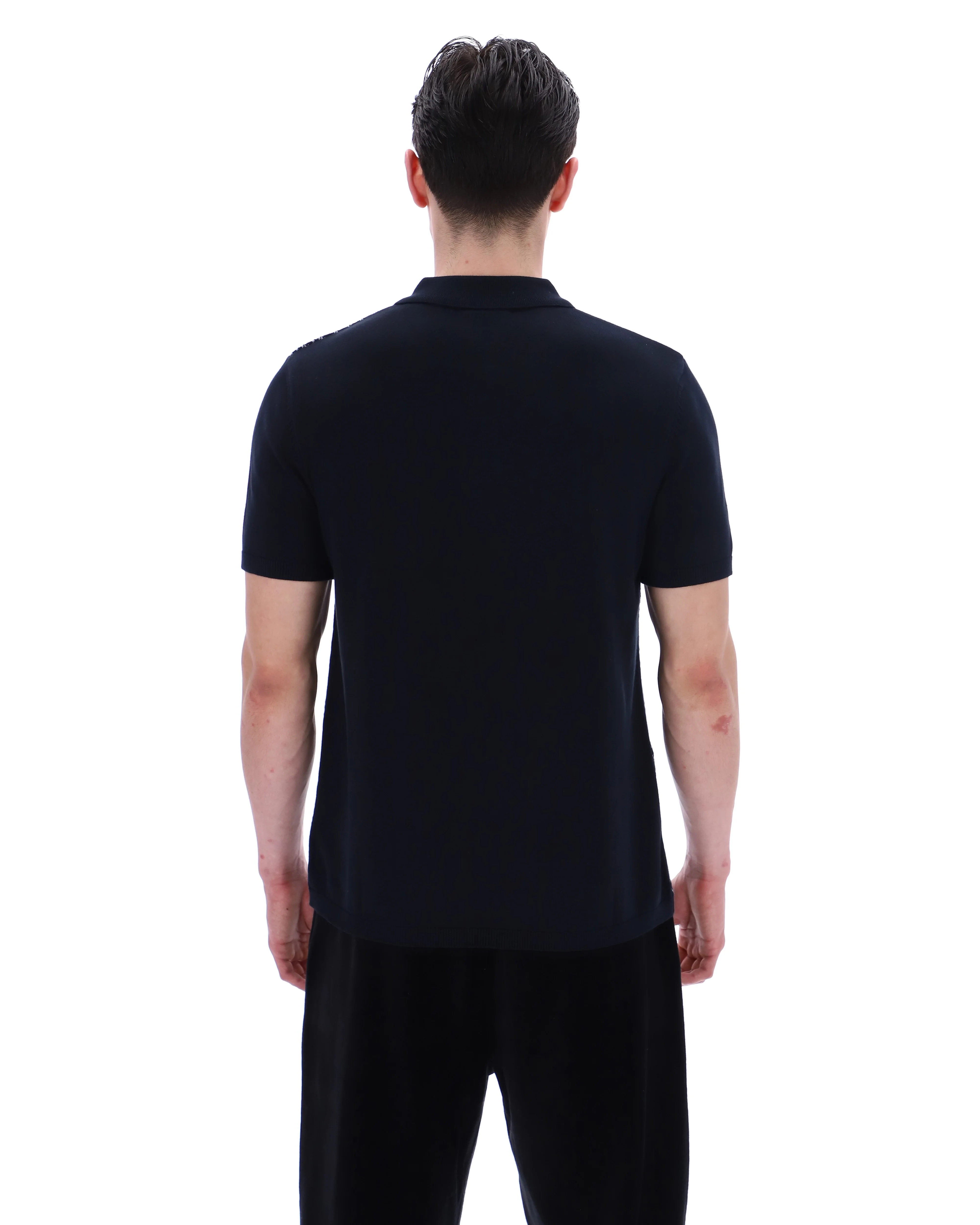 Black Castello Jacquard Knitted Polo with Zip - Image 8