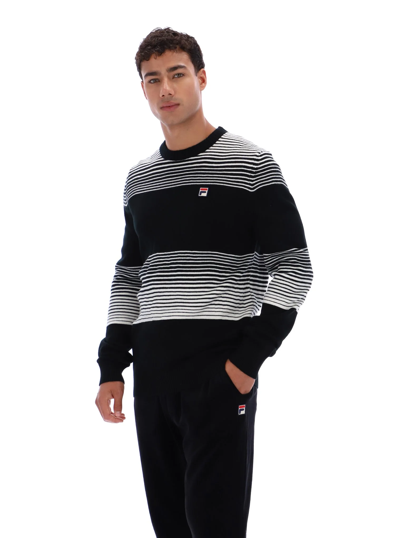 Black Connor Striped Knit Crew Neck - Image 2