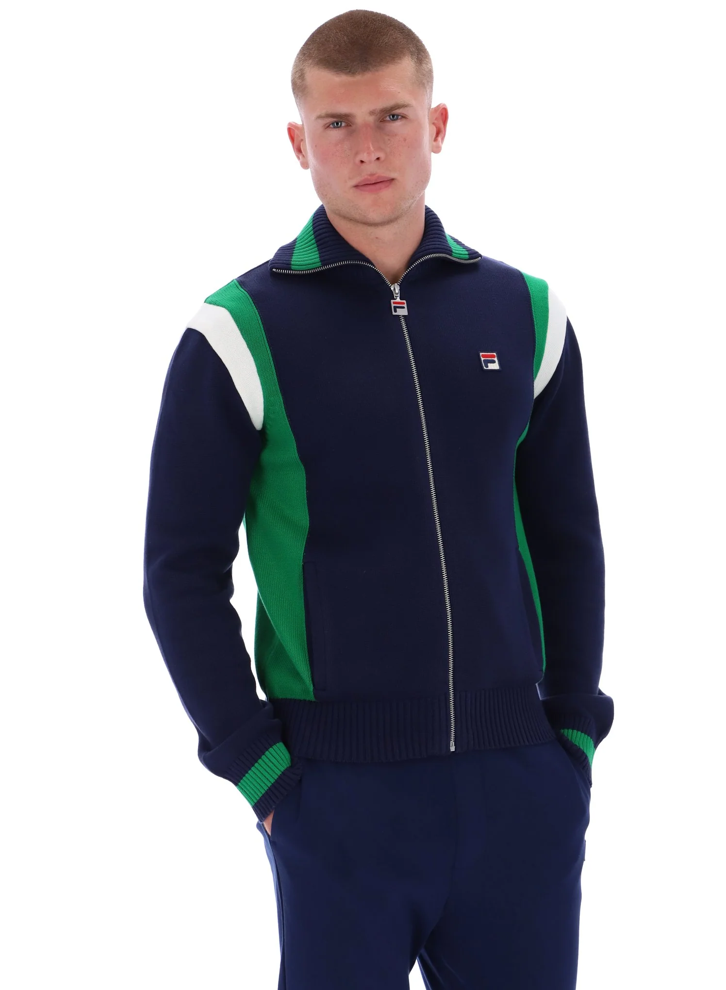 Fila Navy Cortez Colourblocked Knitted Track Top - Image 5
