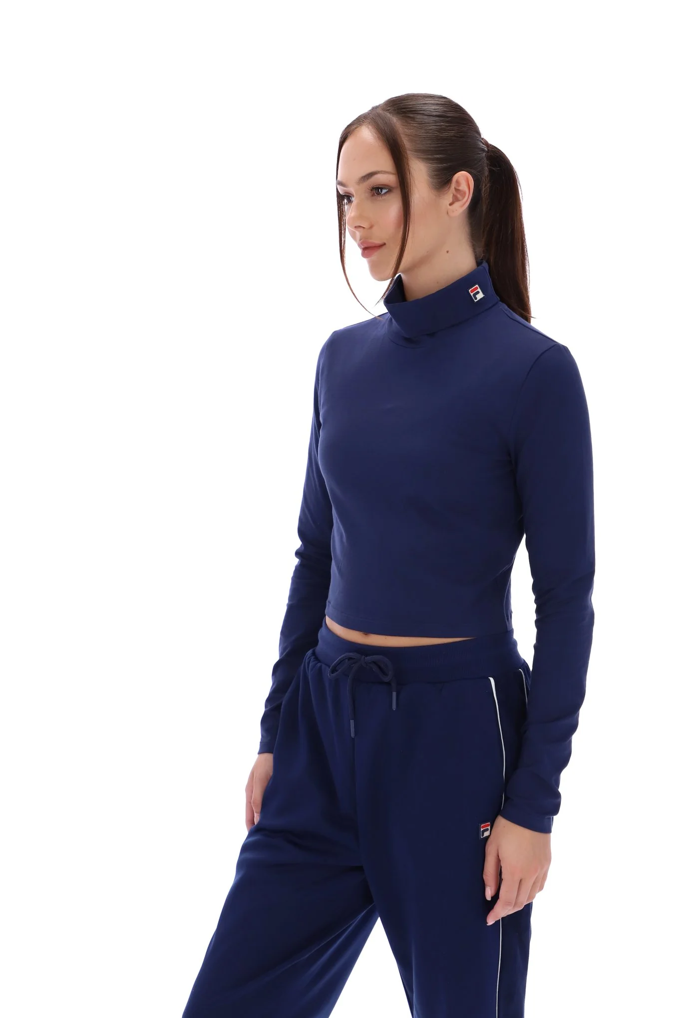 Navy Heidi Cropped Roll Neck Top - Image 2