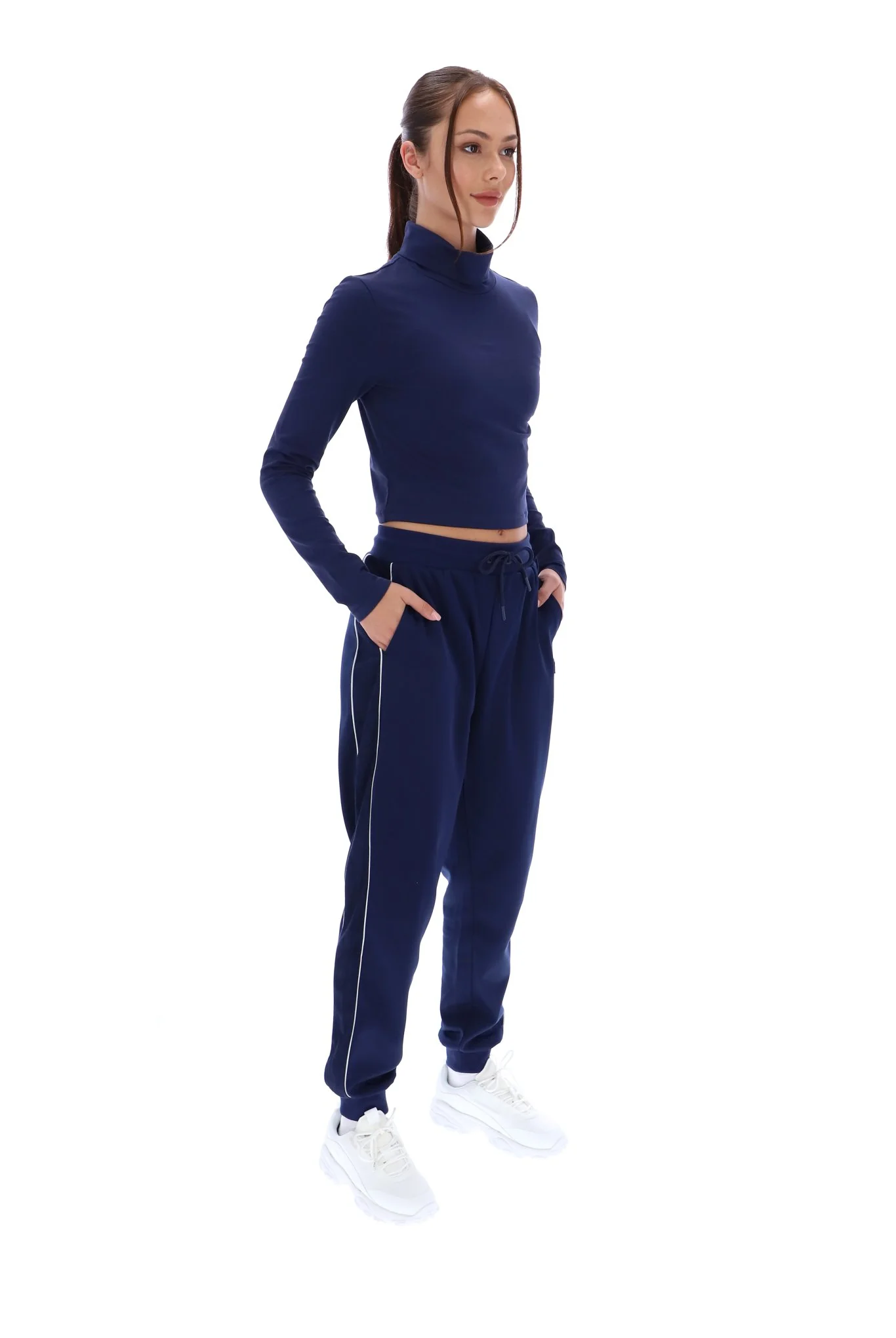 Navy Heidi Cropped Roll Neck Top - Image 4