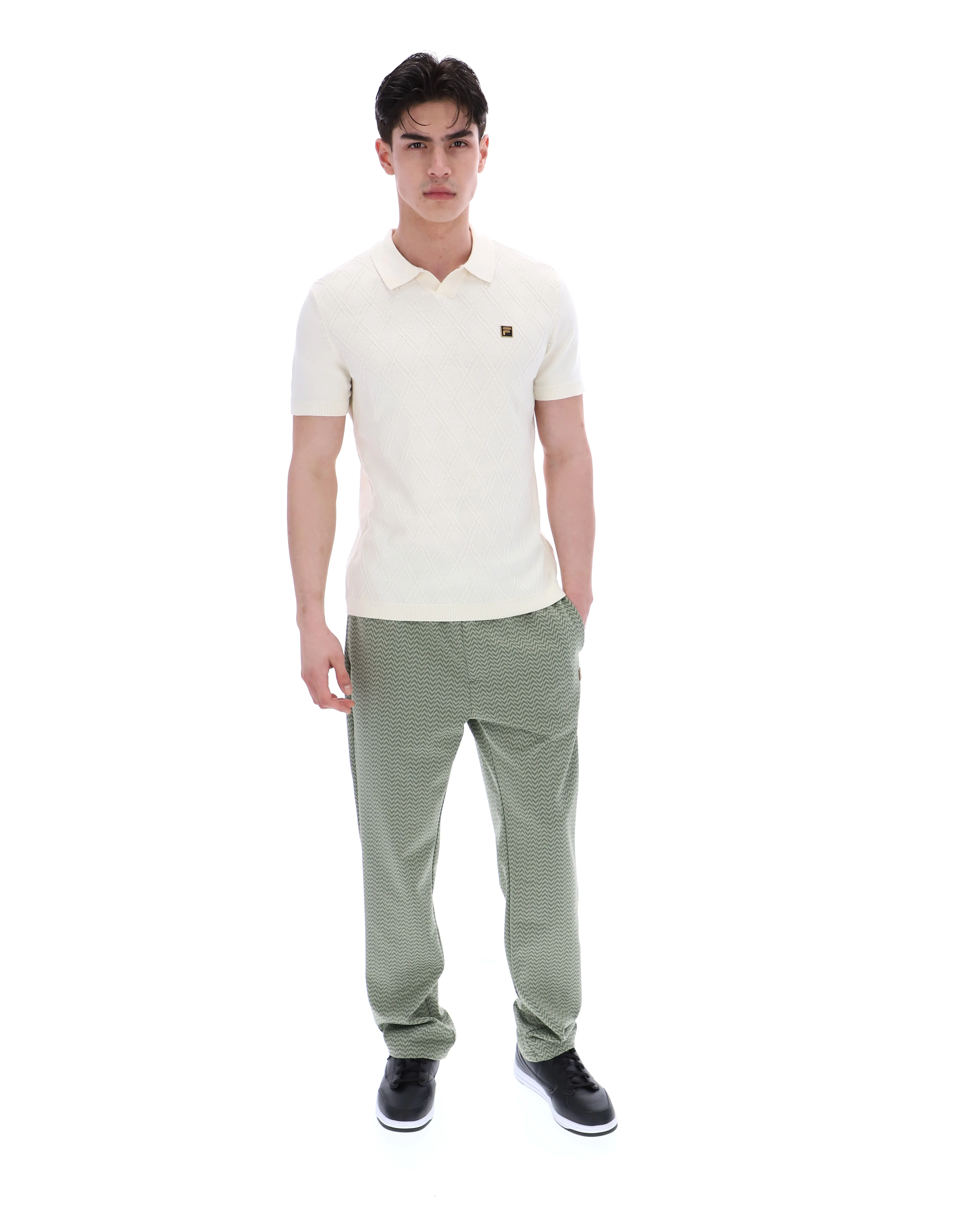Coconut Milk Denny Diamond Knit Open Collar Polo - Image 4