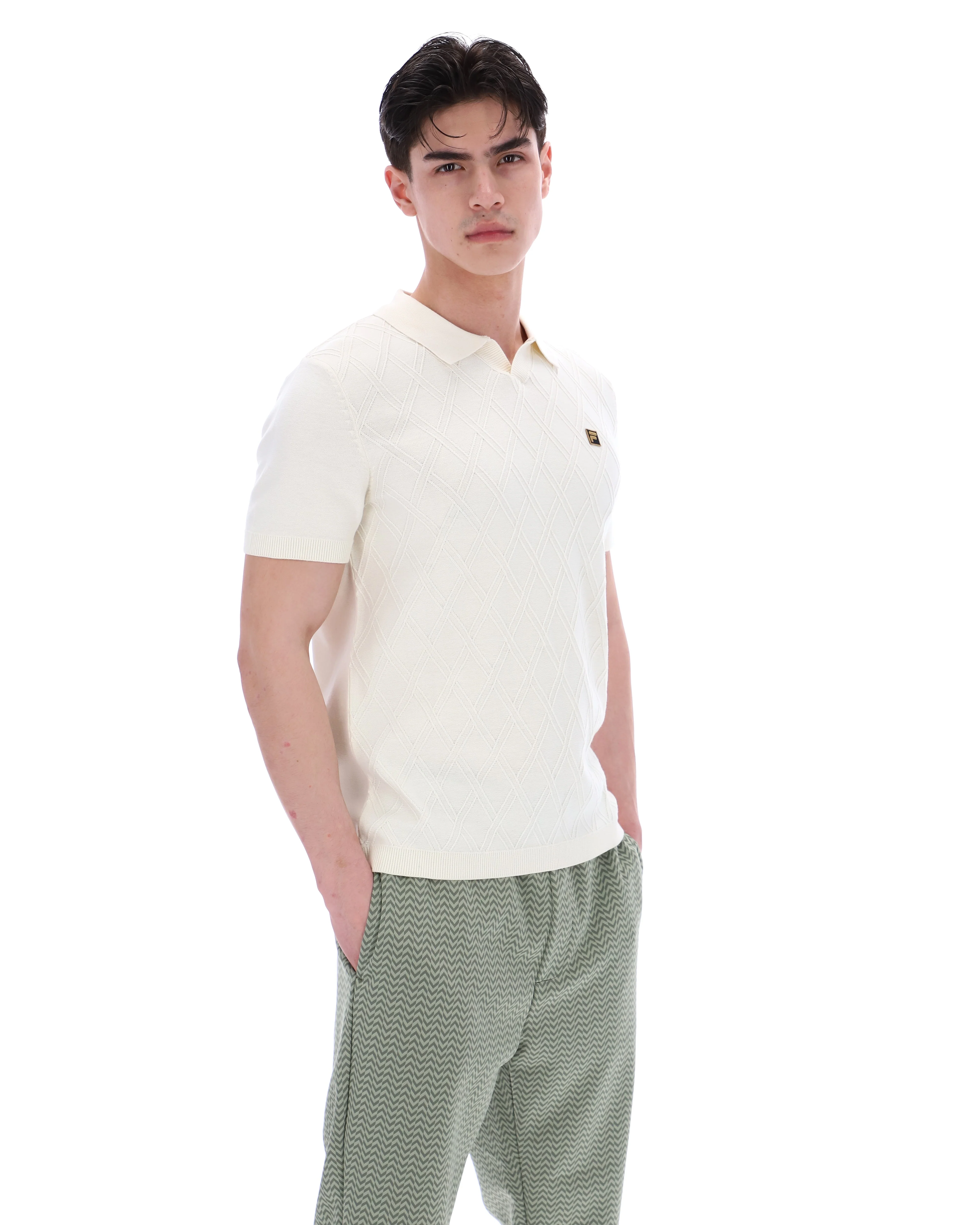 Coconut Milk Denny Diamond Knit Open Collar Polo - Image 6