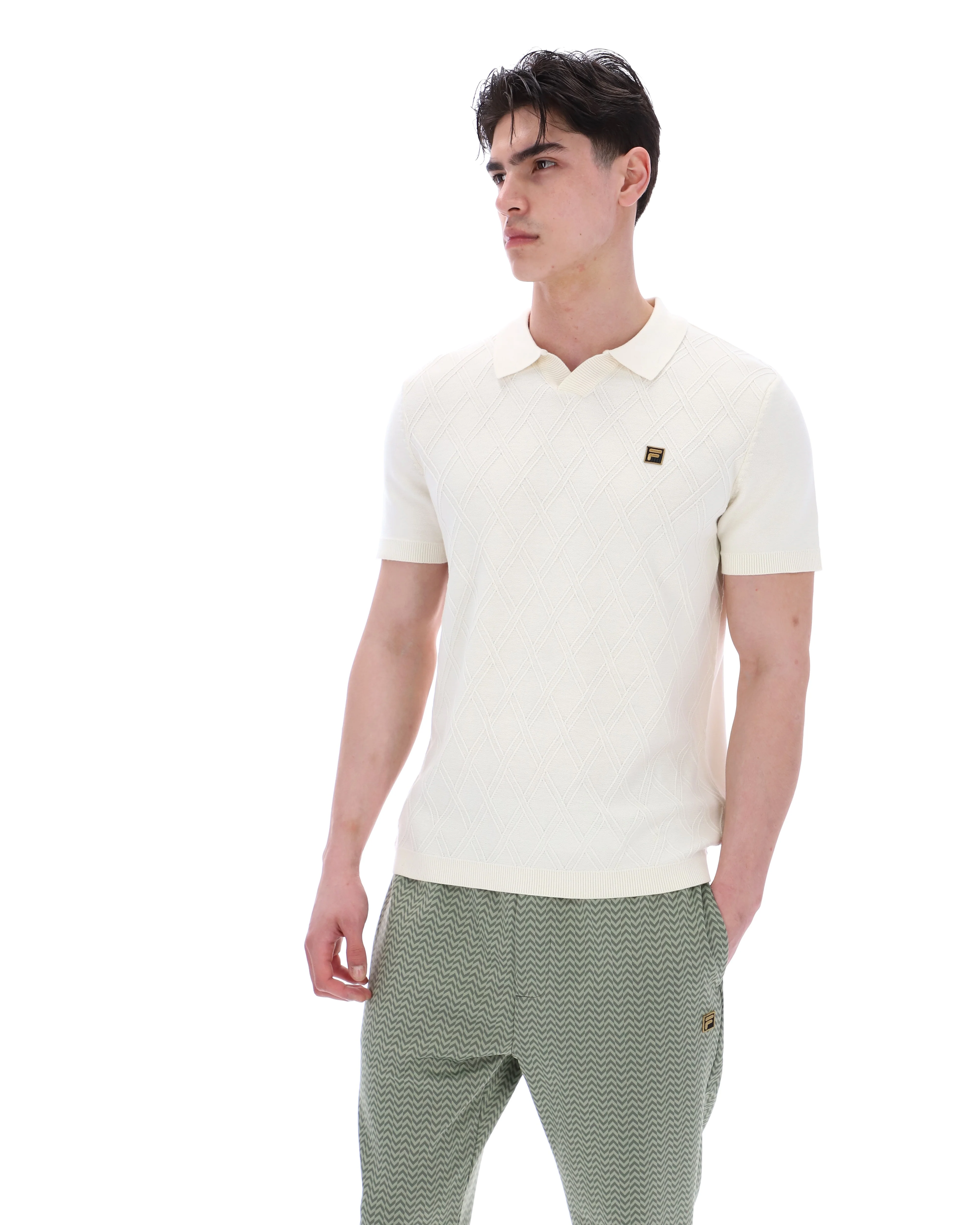 Coconut Milk Denny Diamond Knit Open Collar Polo - Image 7