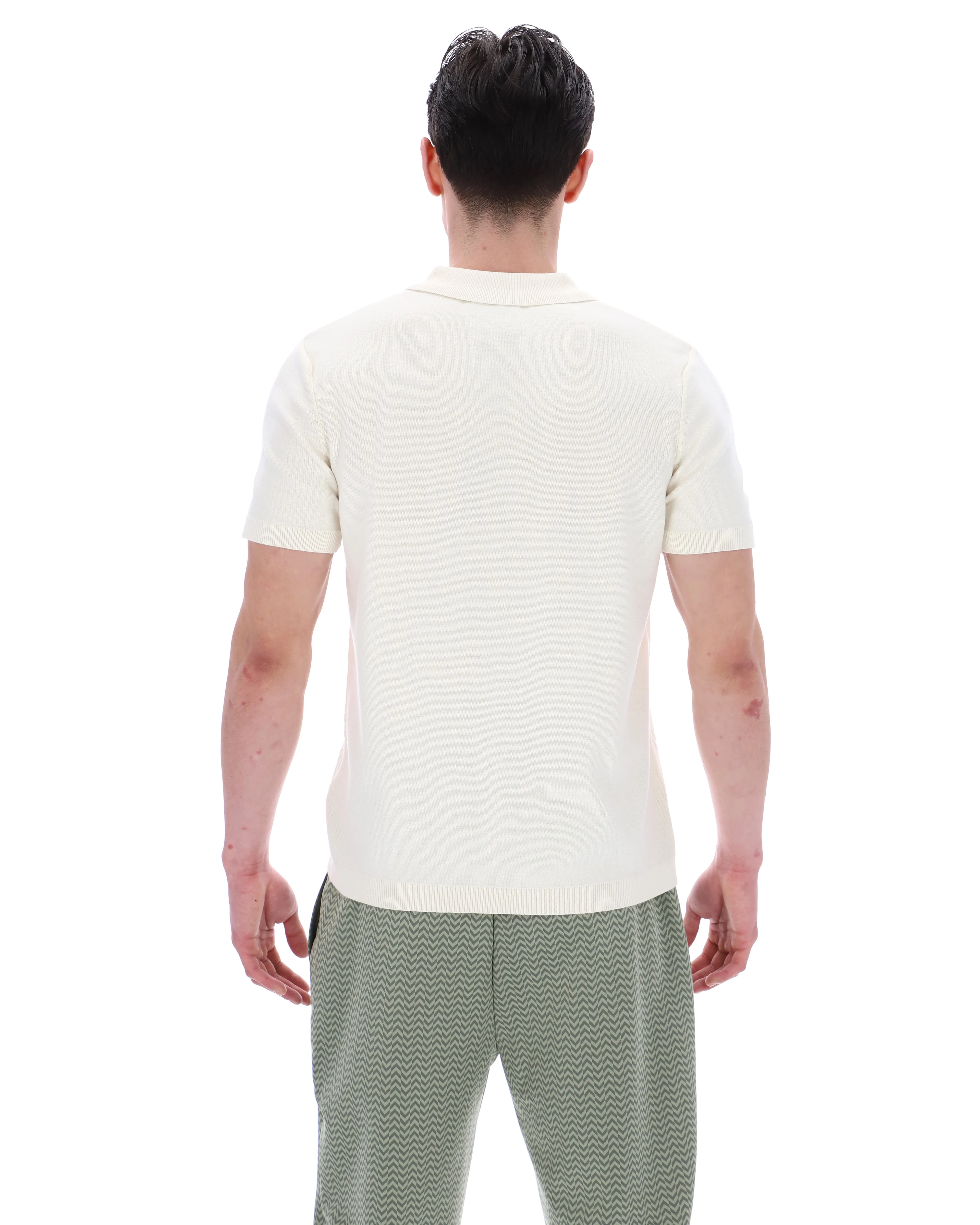 Coconut Milk Denny Diamond Knit Open Collar Polo - Image 8
