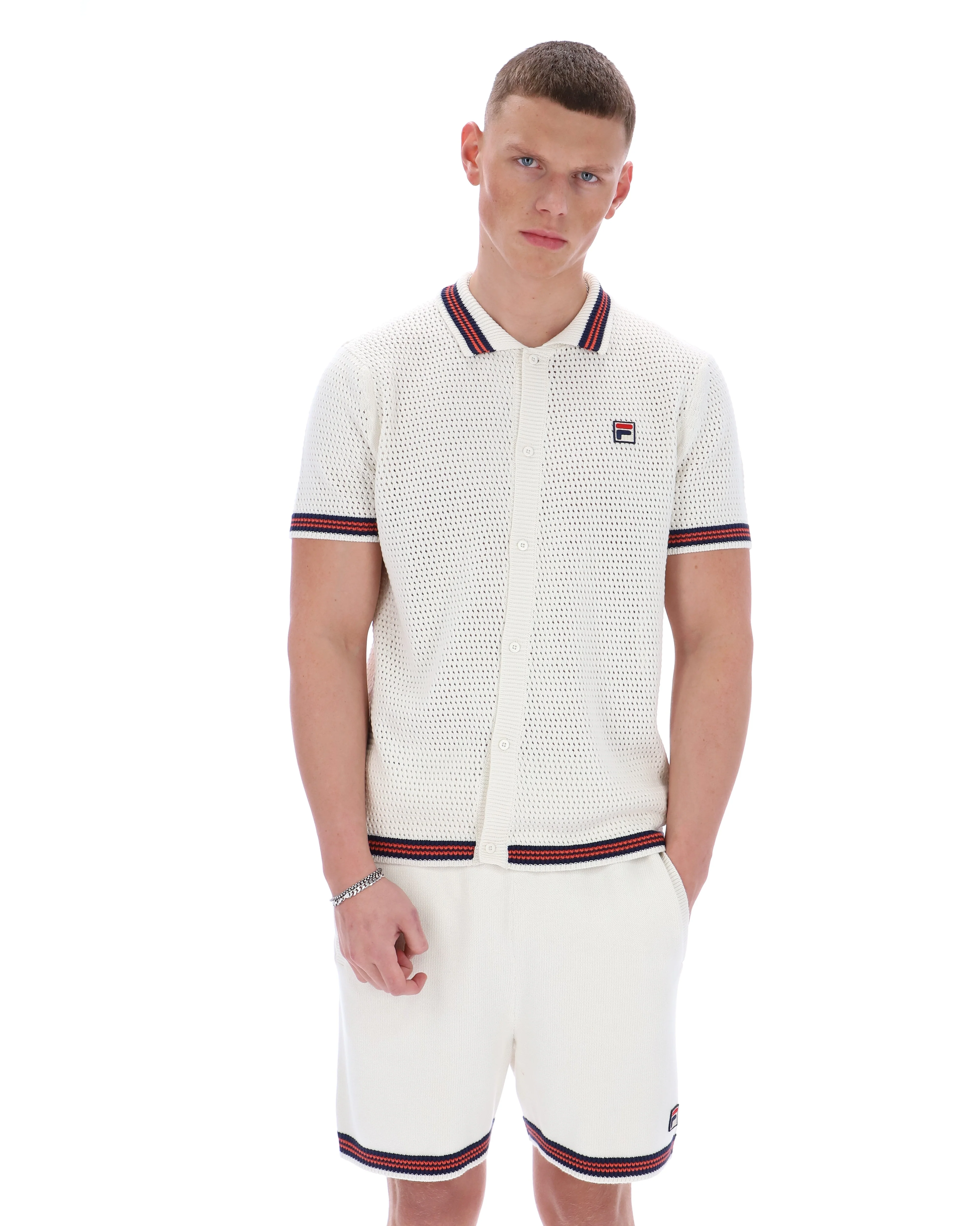 Gardenia Domenico Crochet Knitted Shirt with Contrast Tipping