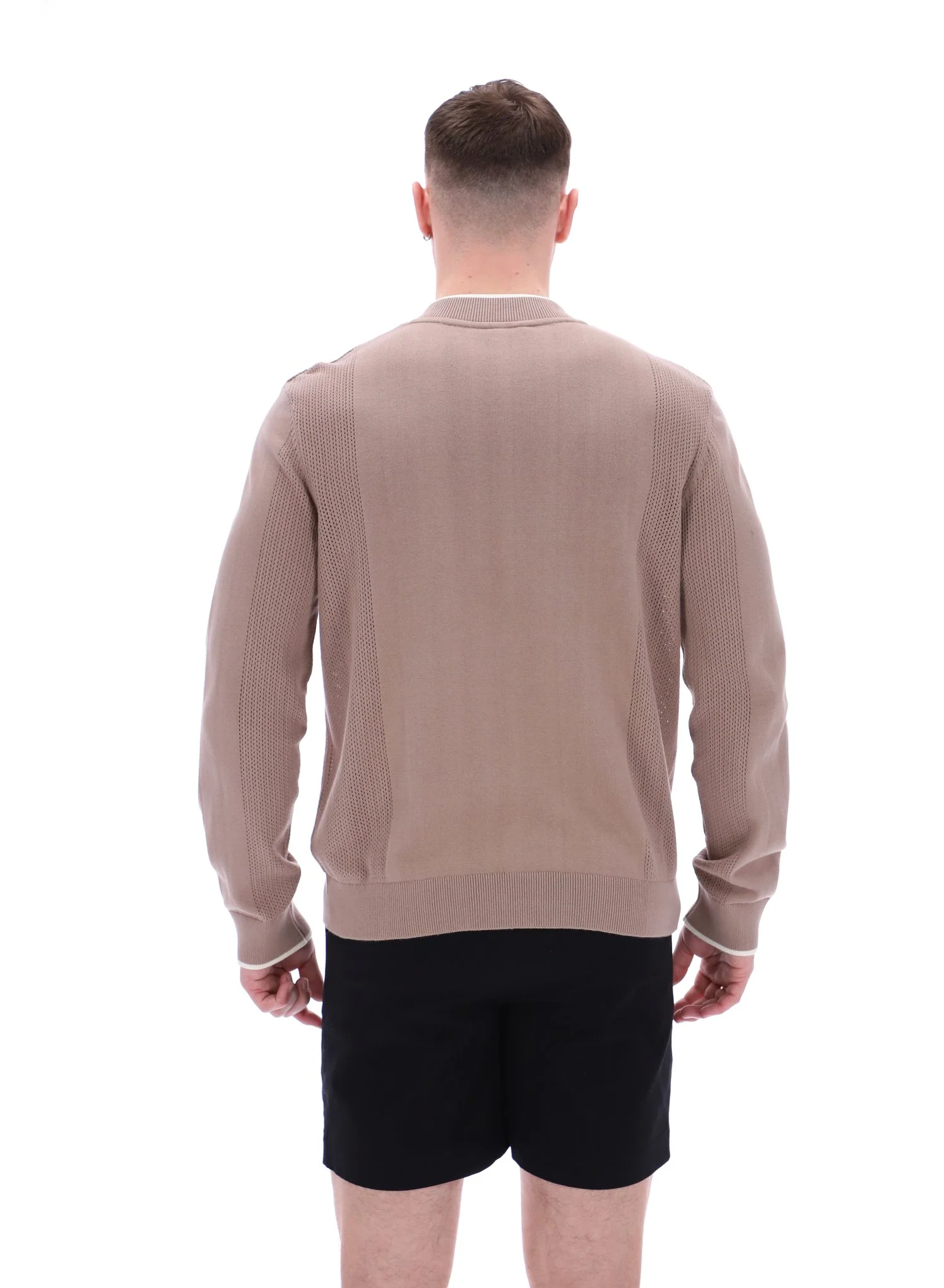 Mocha Meringue Ferguson Open Knit Pointelle Panel Track Top - Image 10