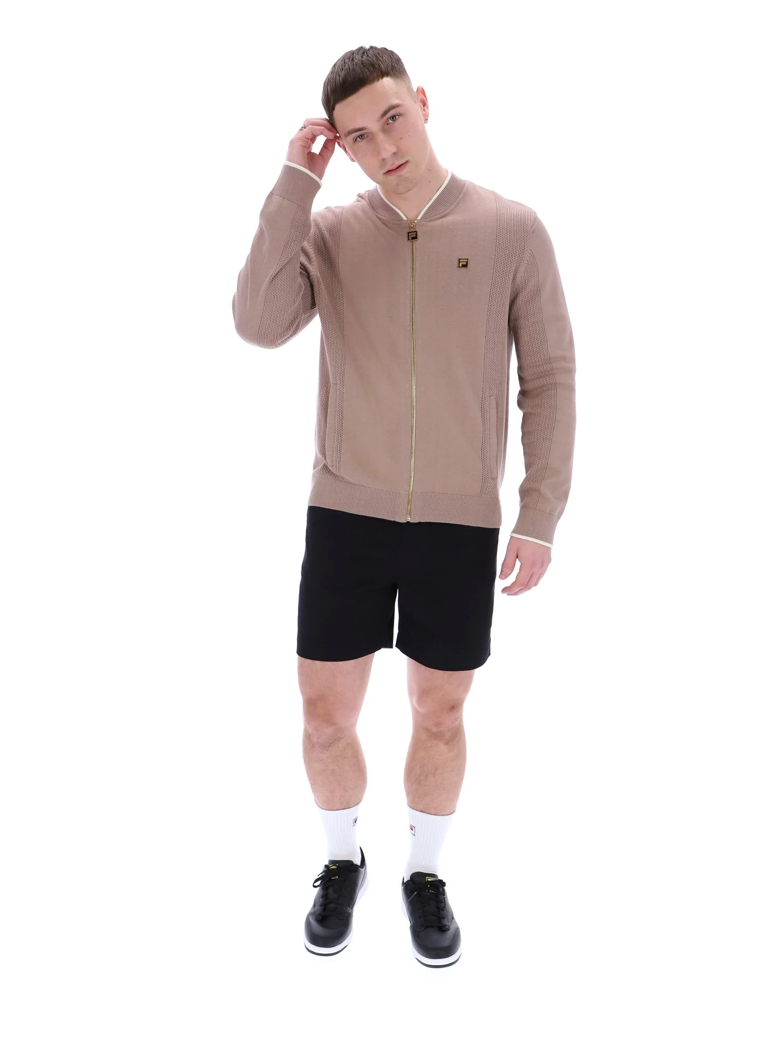 Mocha Meringue Ferguson Open Knit Pointelle Panel Track Top - Image 4