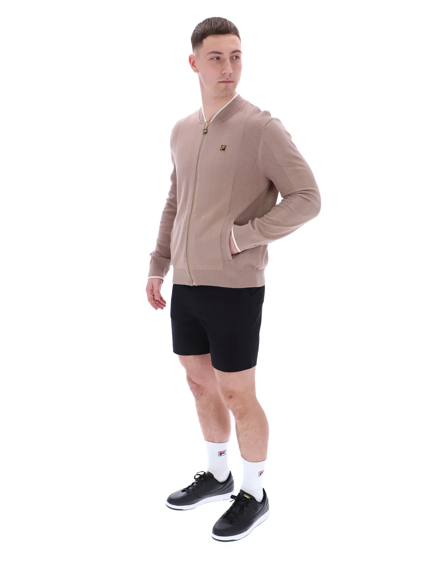 Mocha Meringue Ferguson Open Knit Pointelle Panel Track Top - Image 5