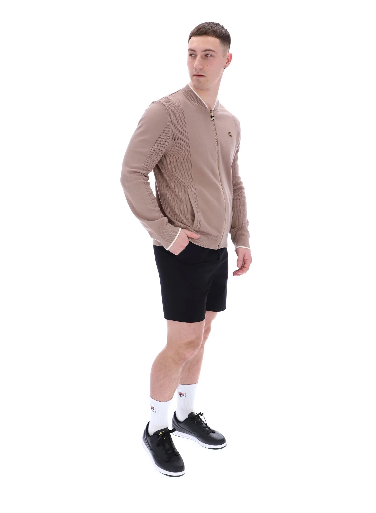 Mocha Meringue Ferguson Open Knit Pointelle Panel Track Top - Image 6