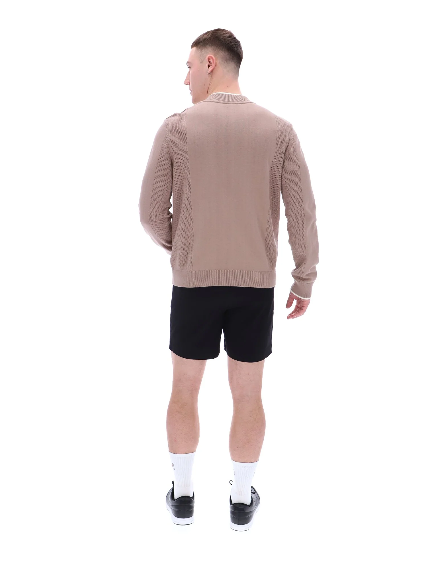 Mocha Meringue Ferguson Open Knit Pointelle Panel Track Top - Image 7