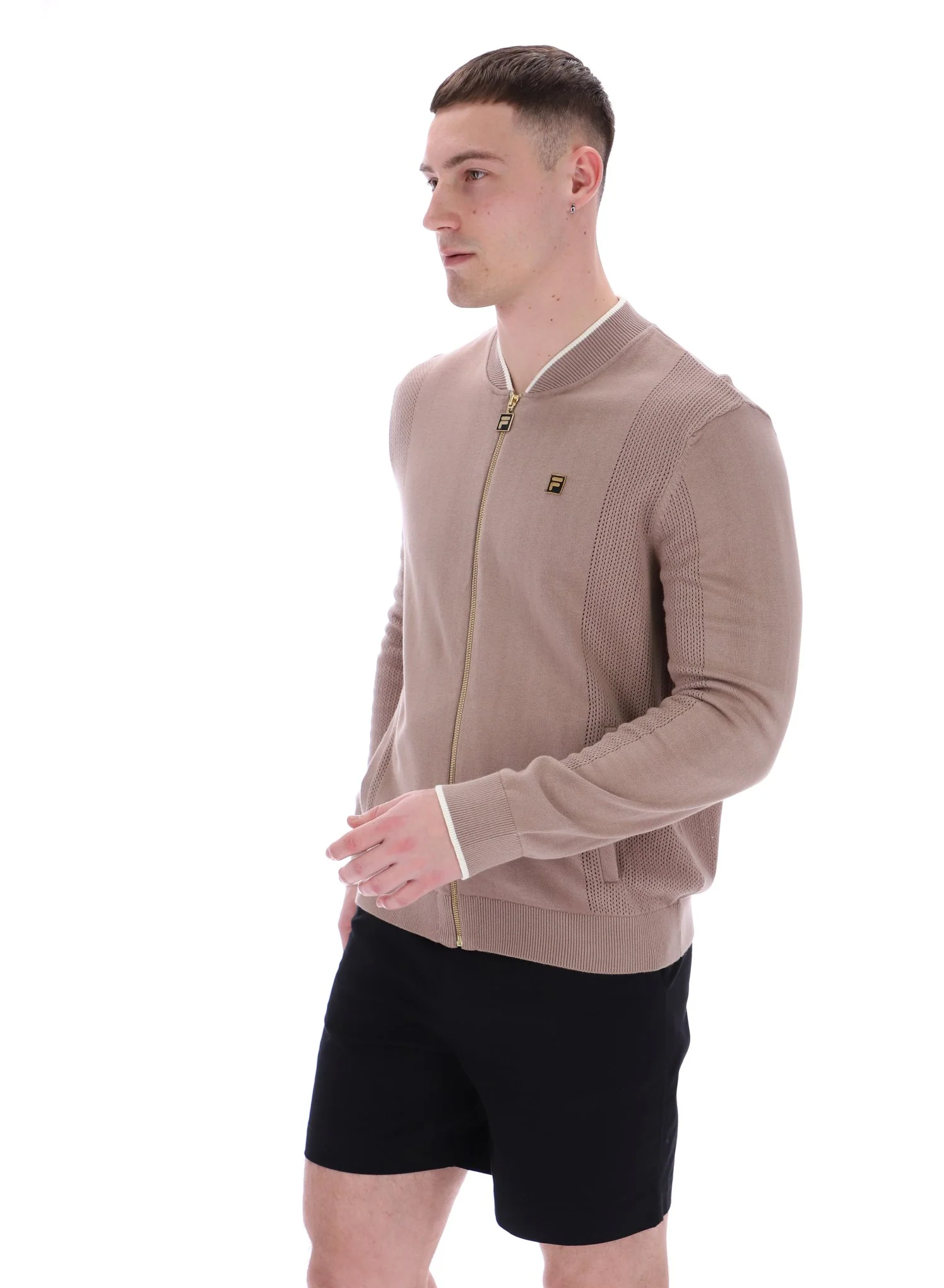 Mocha Meringue Ferguson Open Knit Pointelle Panel Track Top - Image 8