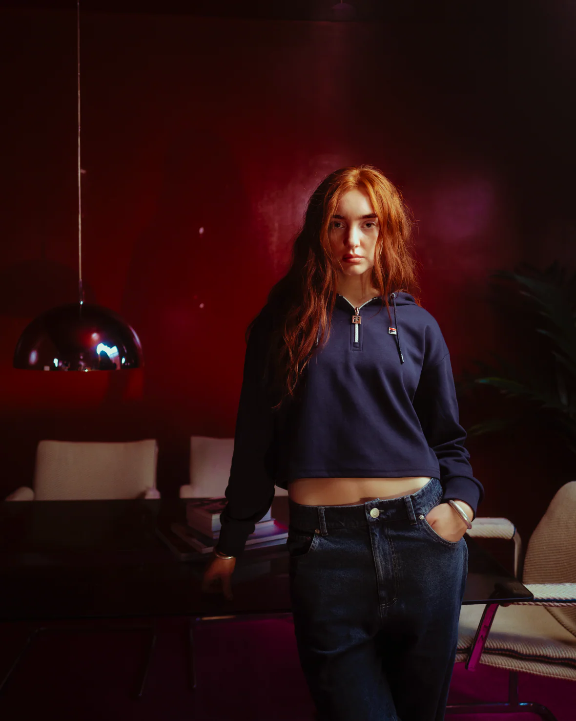 Fila Navy Fiorella 1/4 Zip Up Hoodie - Image 2