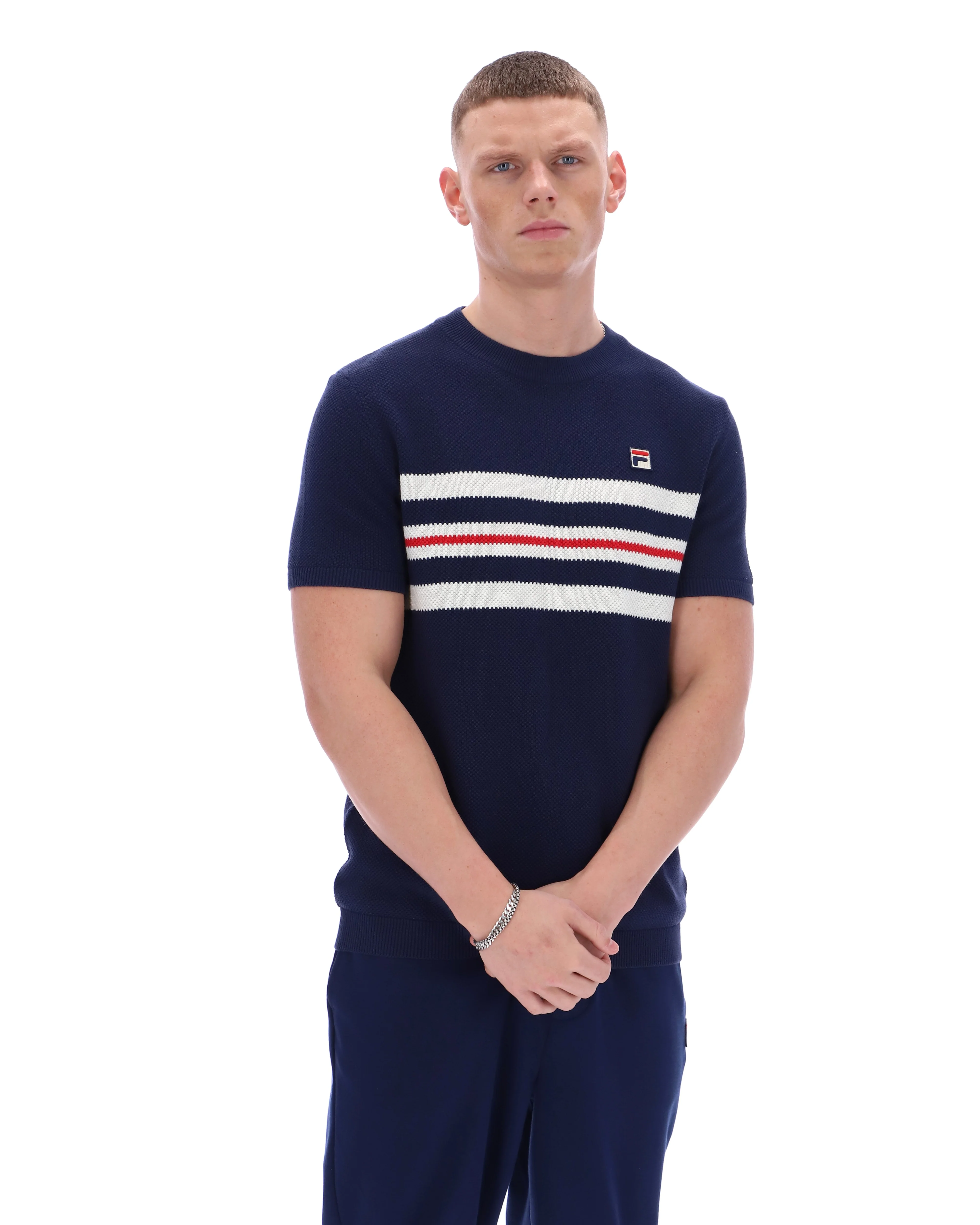 Fila Navy Gerardo Mesh Stripe Knitted Tee - Image 4