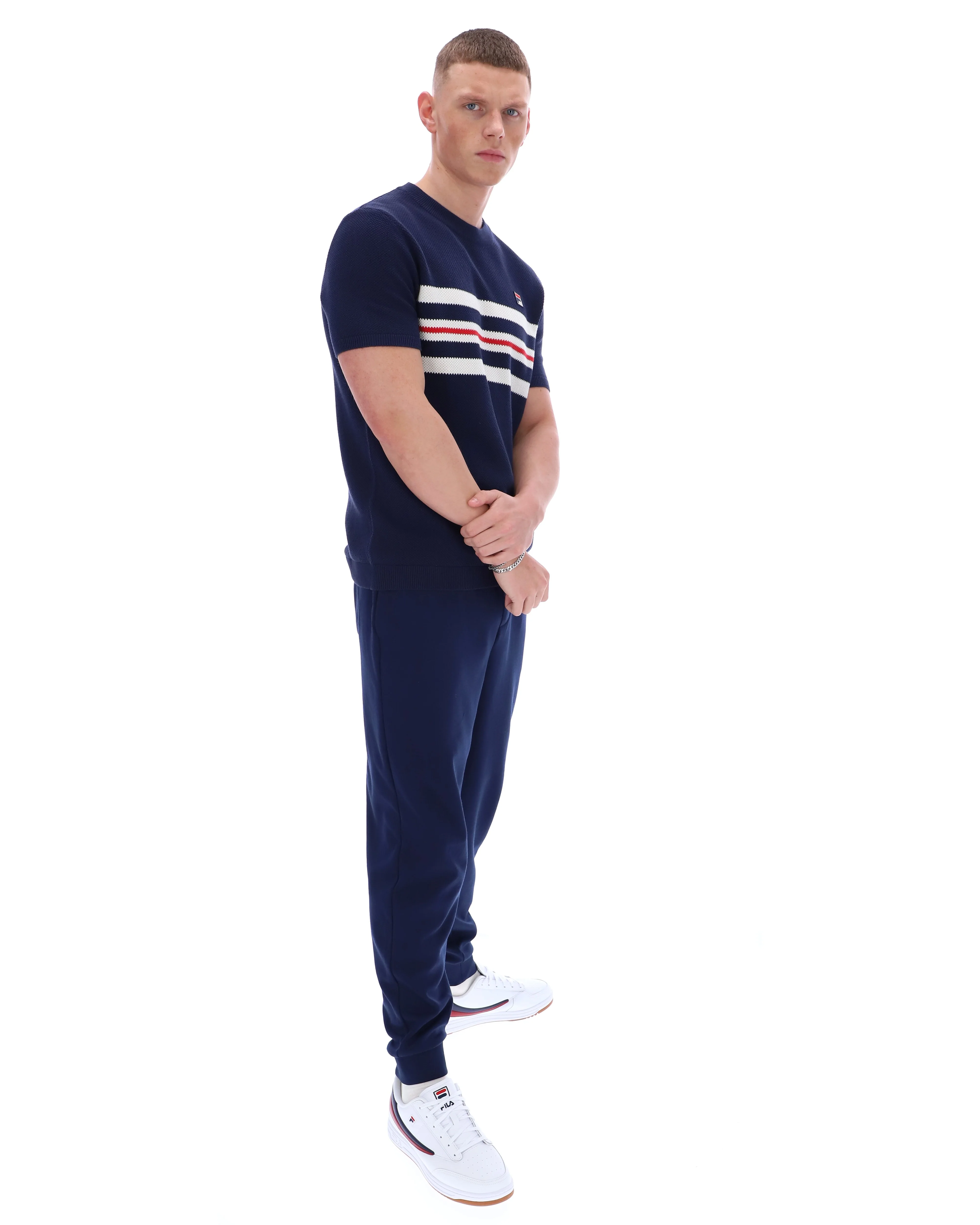 Fila Navy Gerardo Mesh Stripe Knitted Tee - Image 5