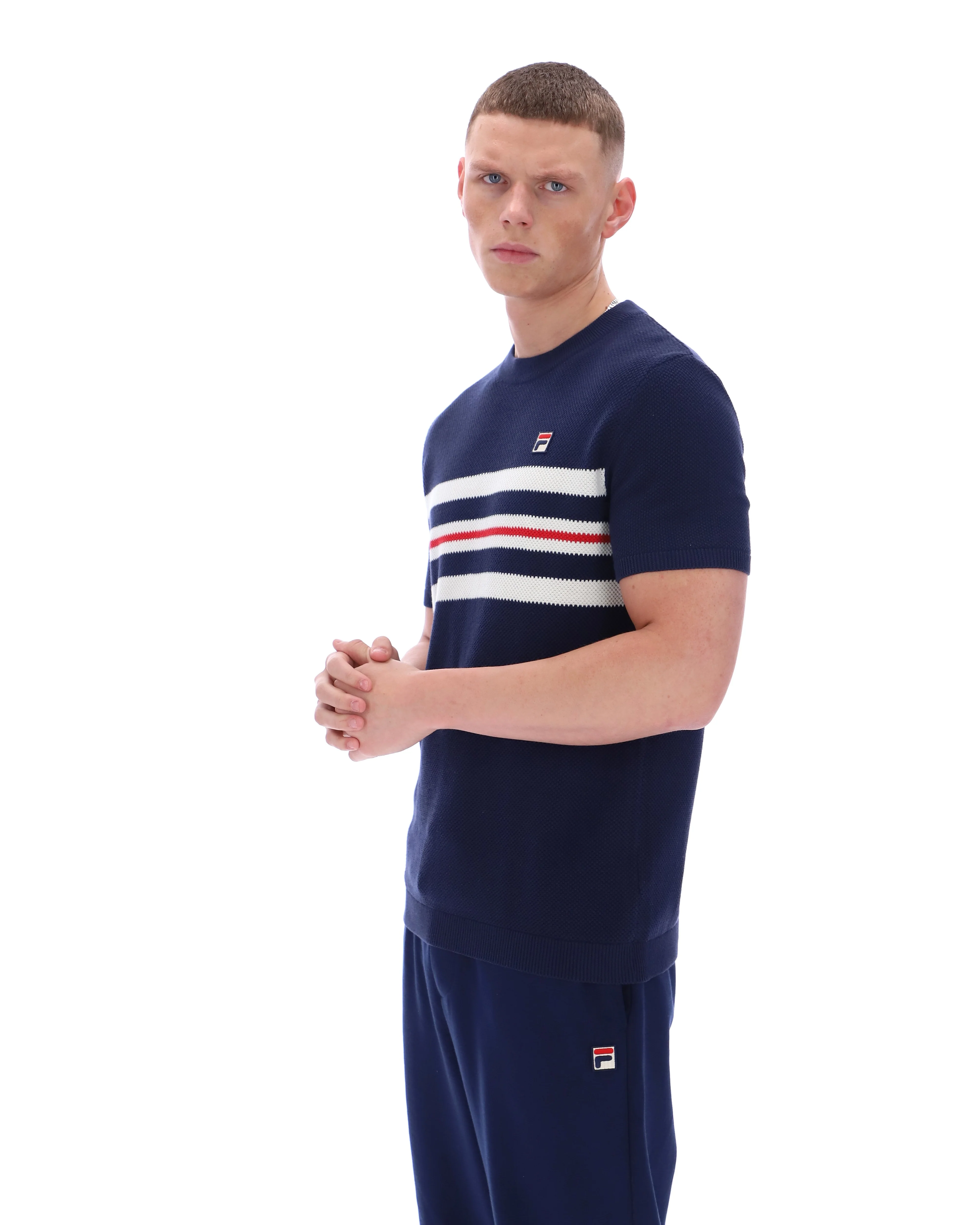Fila Navy Gerardo Mesh Stripe Knitted Tee - Image 6