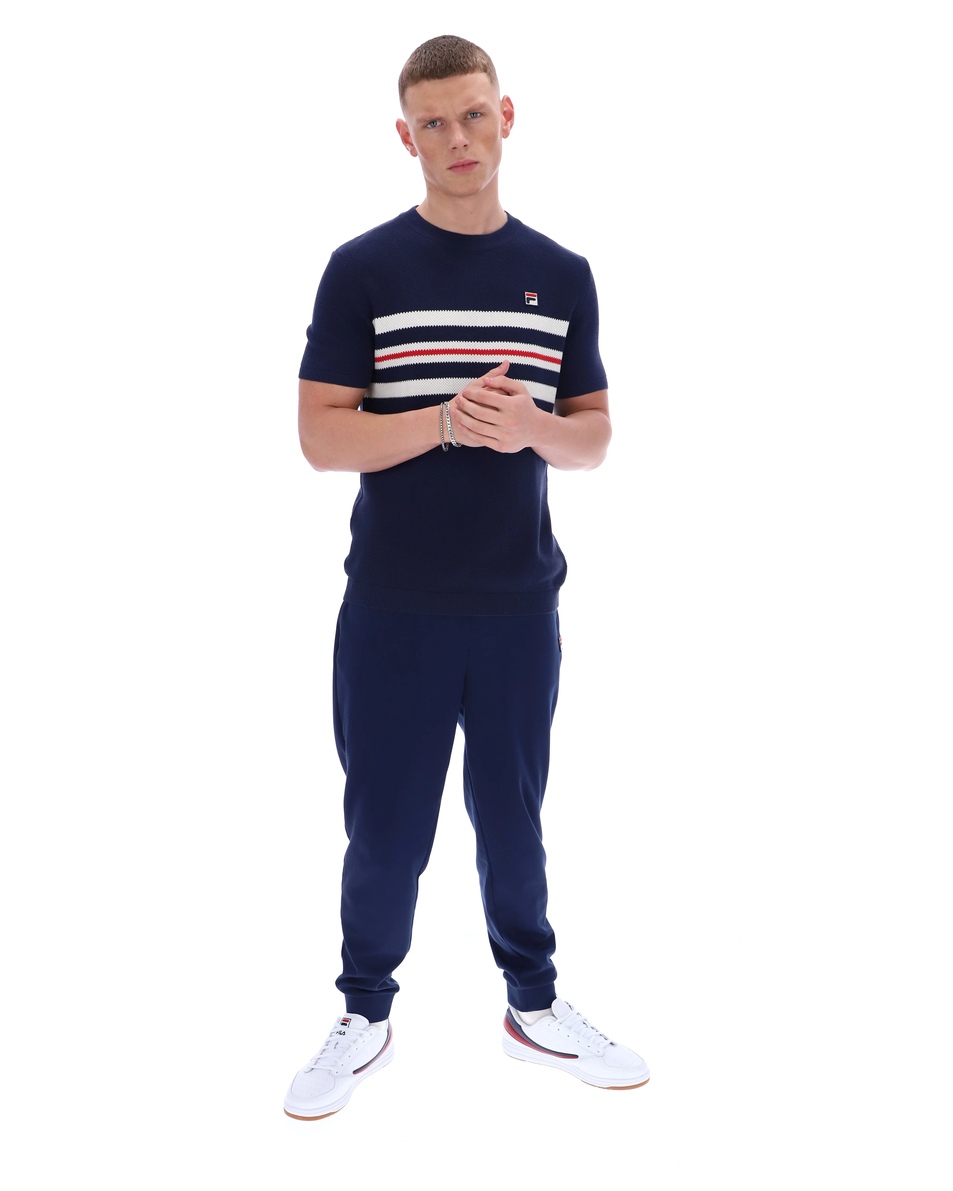 Fila Navy Gerardo Mesh Stripe Knitted Tee - Image 7