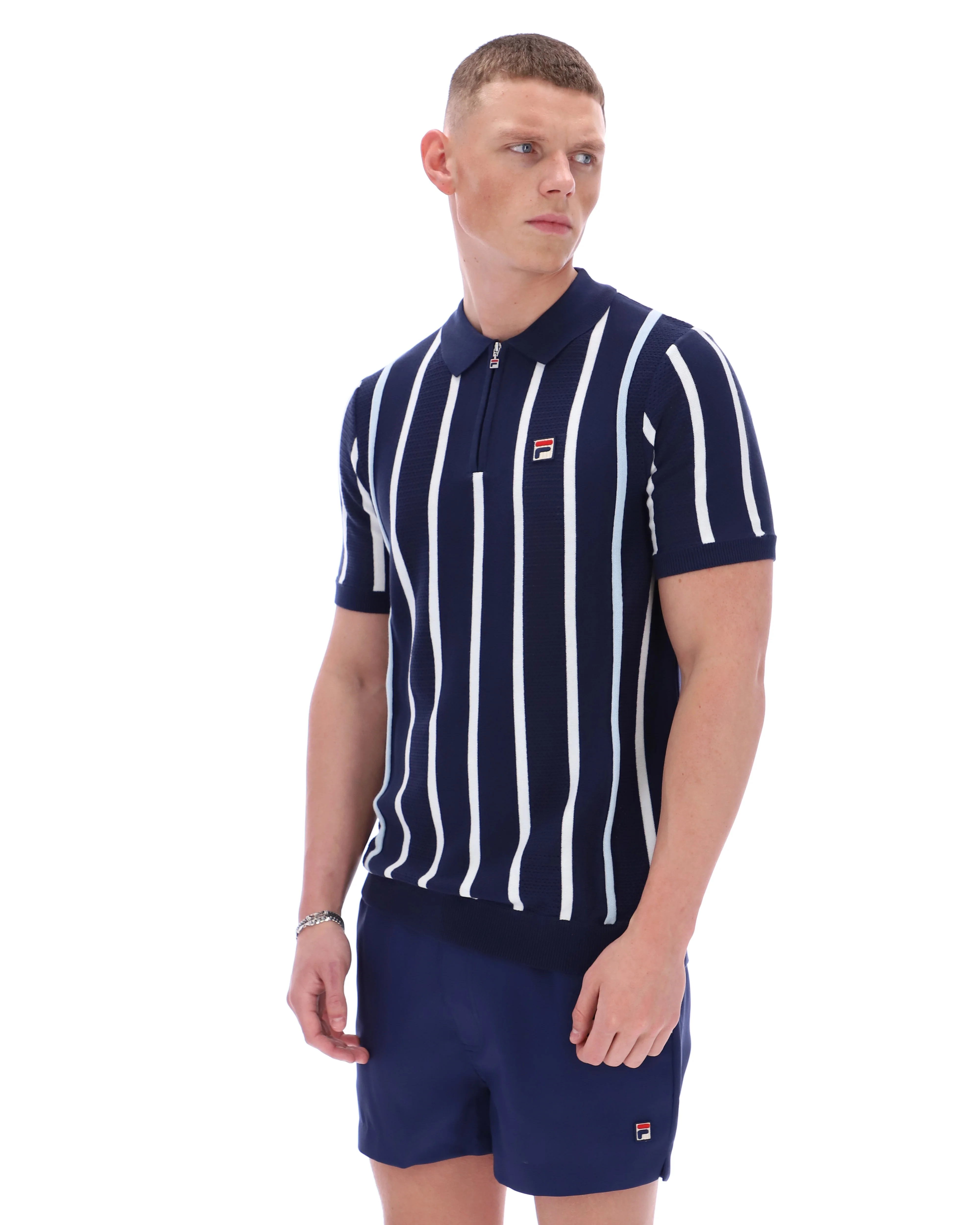 Fila Navy Giorgio Crochet Patchwork Knitted Polo - Image 3