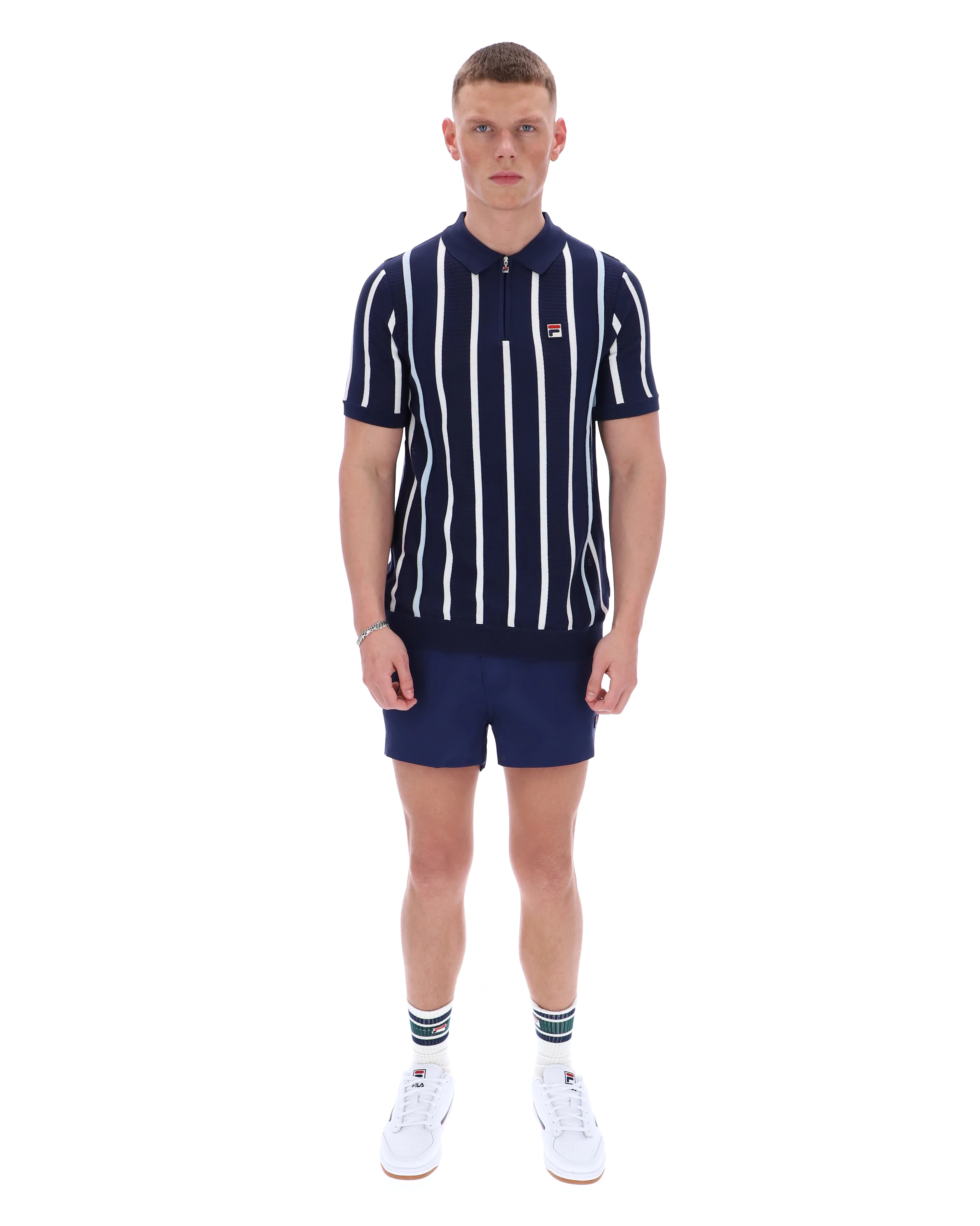 Fila Navy Giorgio Crochet Patchwork Knitted Polo - Image 4