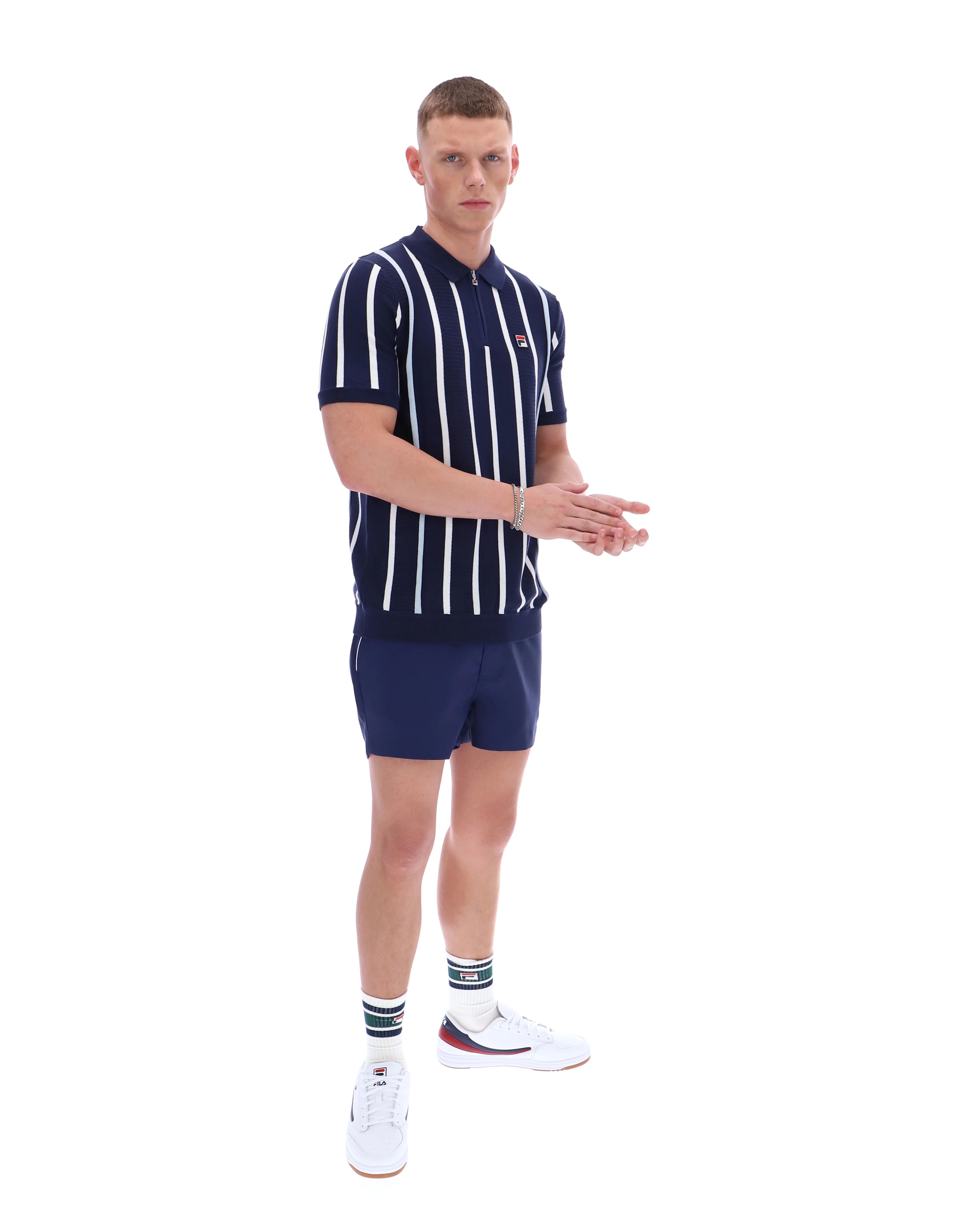 Fila Navy Giorgio Crochet Patchwork Knitted Polo - Image 6