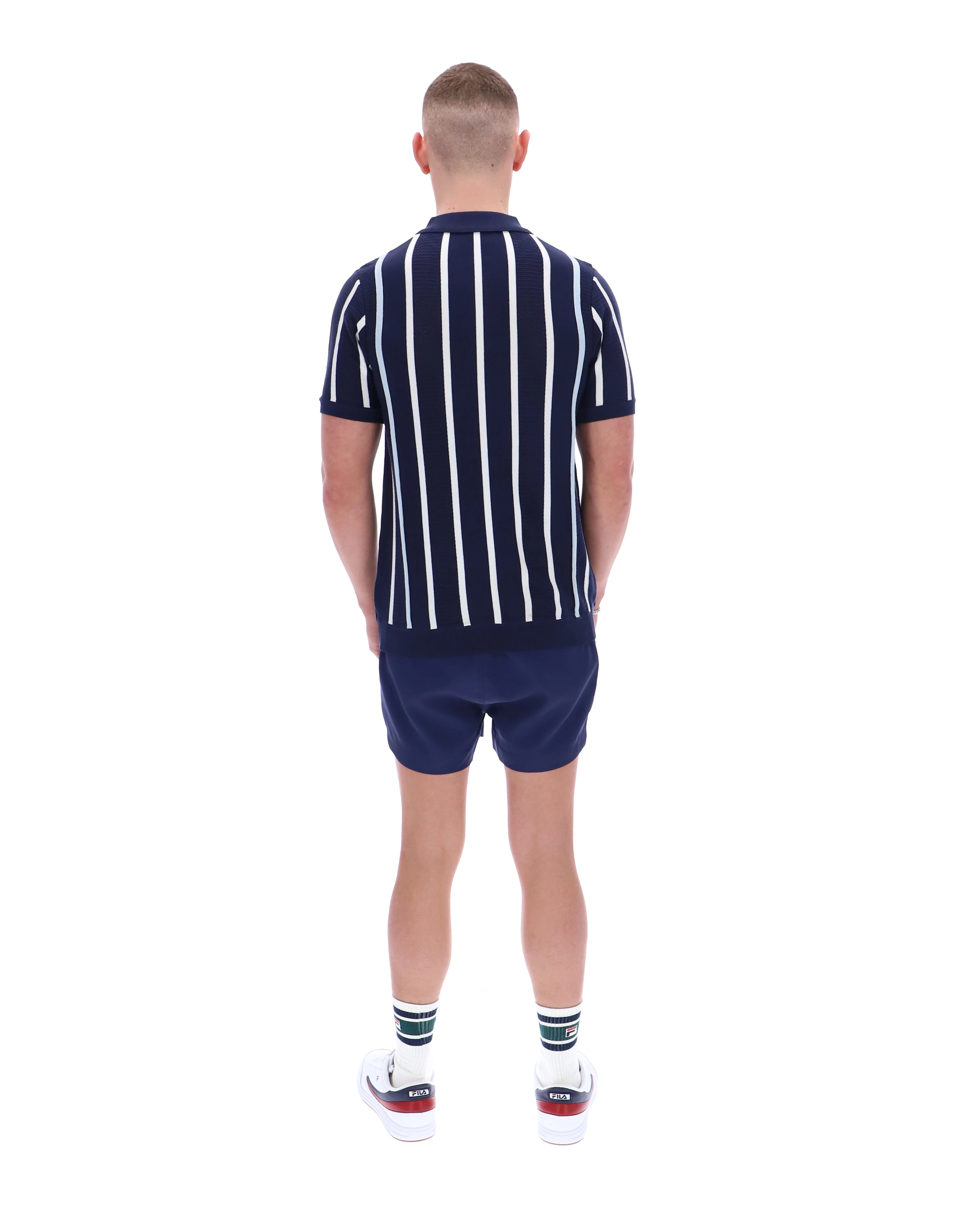 Fila Navy Giorgio Crochet Patchwork Knitted Polo - Image 7