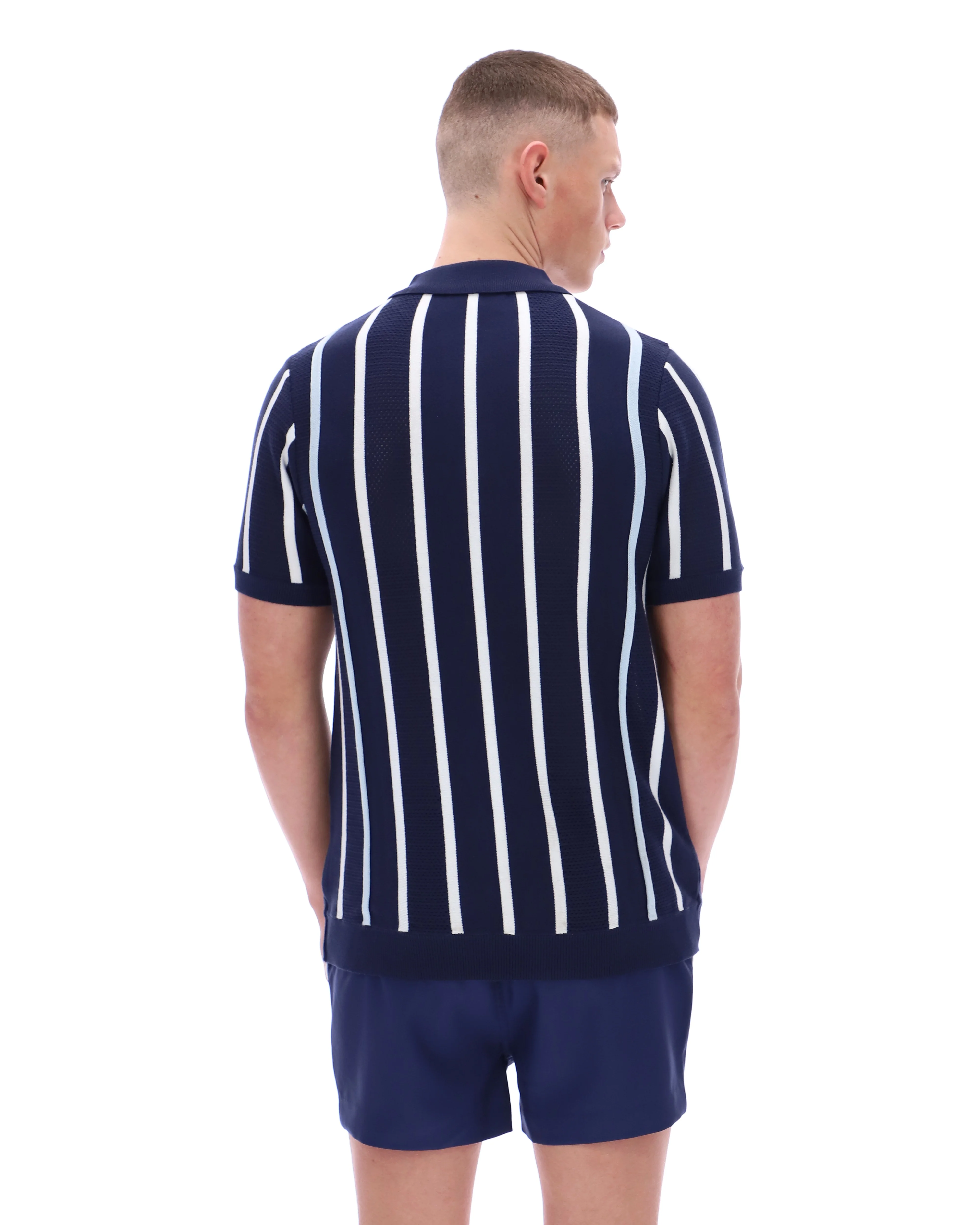 Fila Navy Giorgio Crochet Patchwork Knitted Polo - Image 8