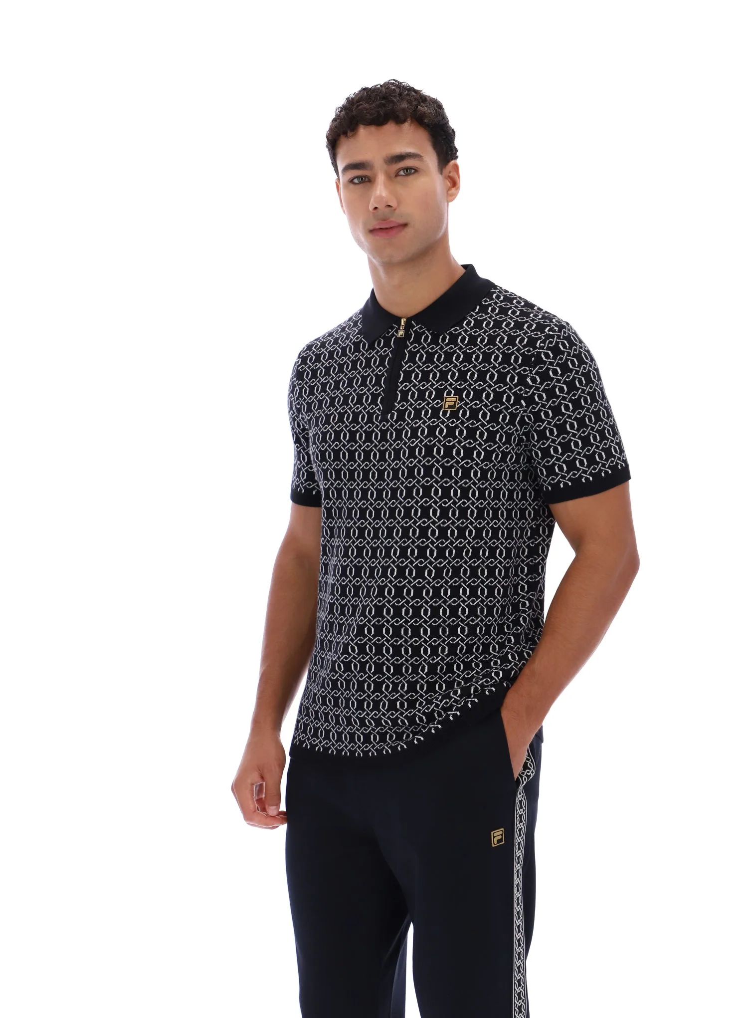 Black Jackson Jacquard Knit Zip Polo Shirt - Image 3