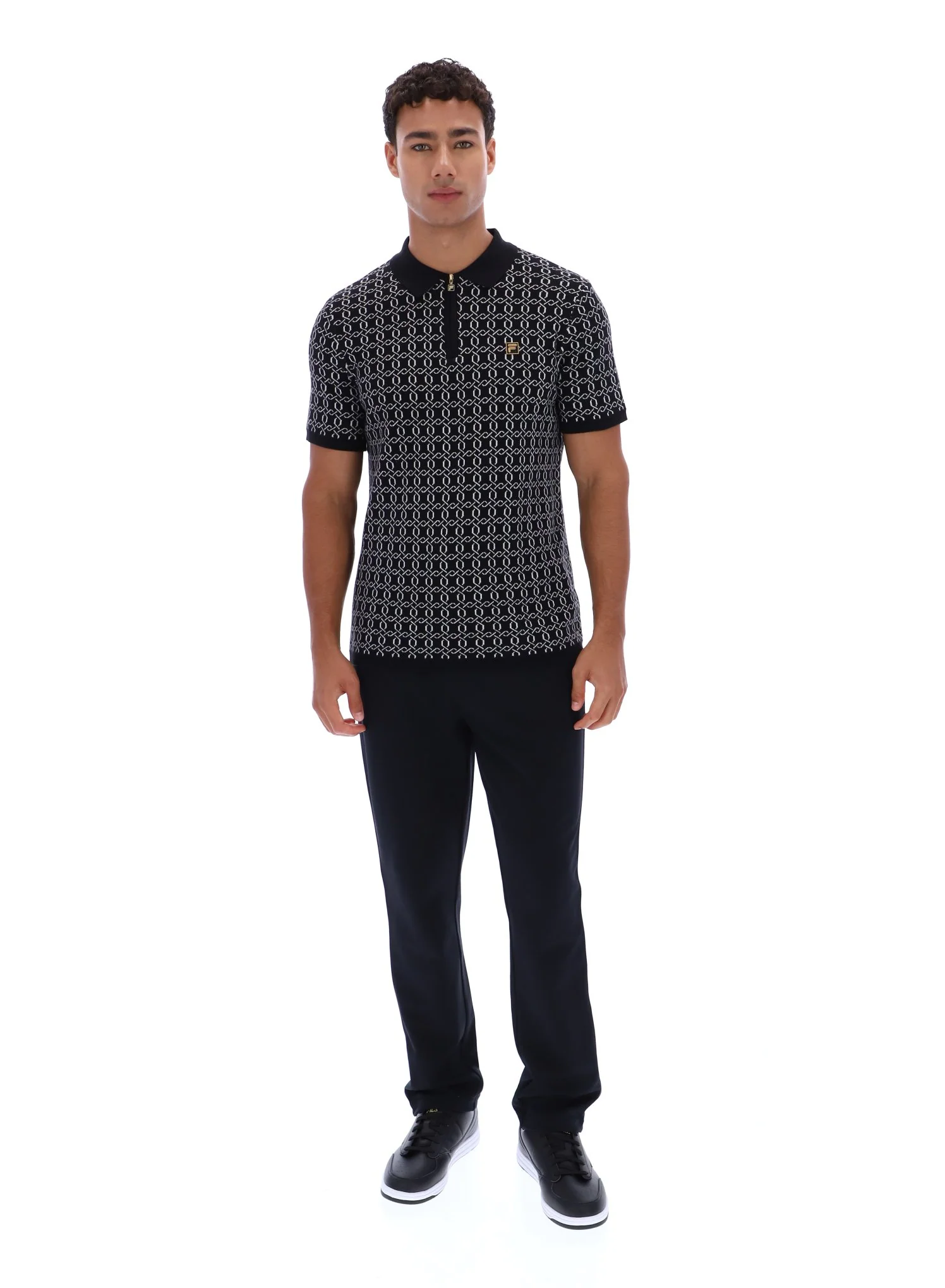 Black Jackson Jacquard Knit Zip Polo Shirt - Image 4