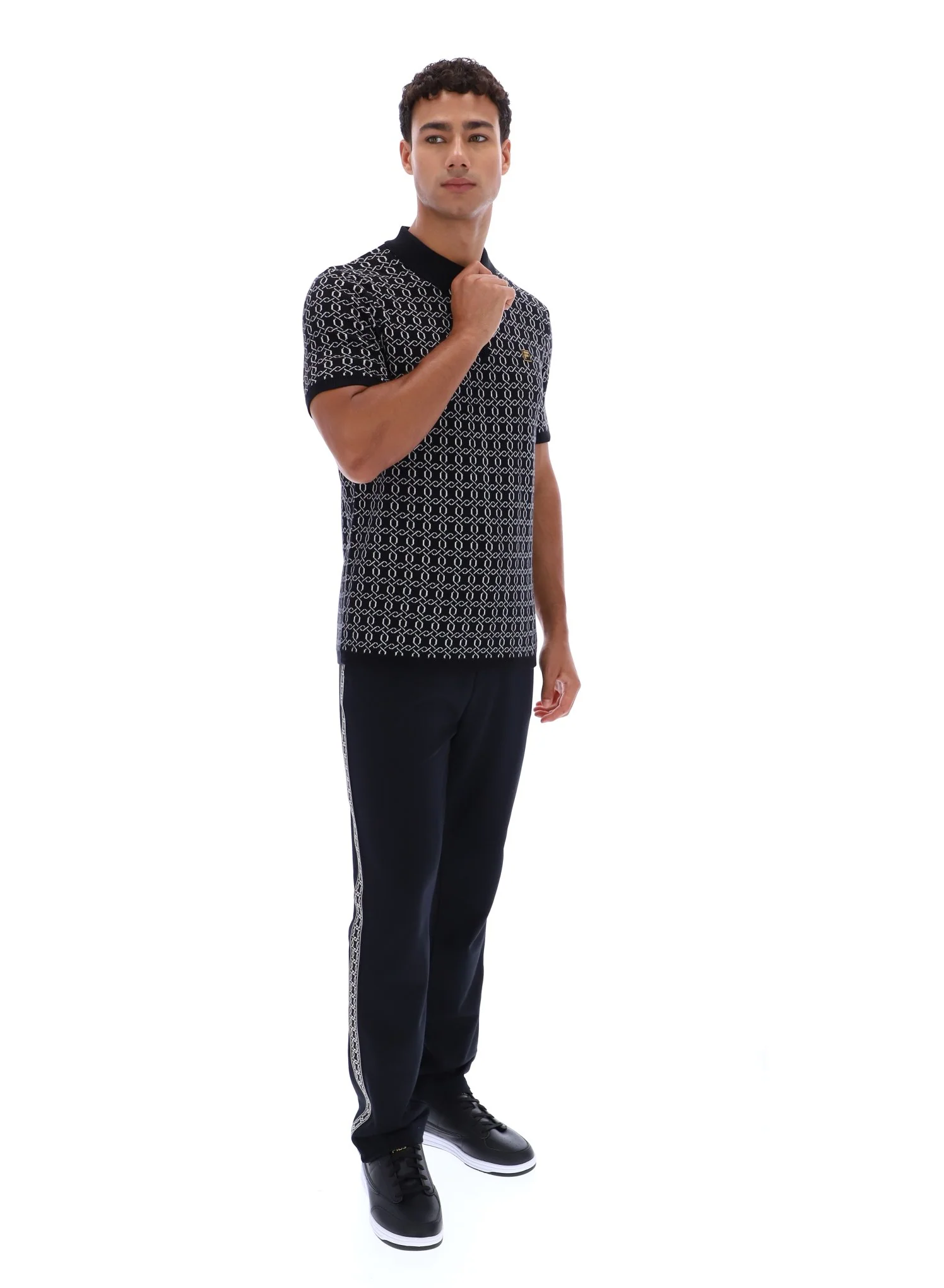 Black Jackson Jacquard Knit Zip Polo Shirt - Image 6