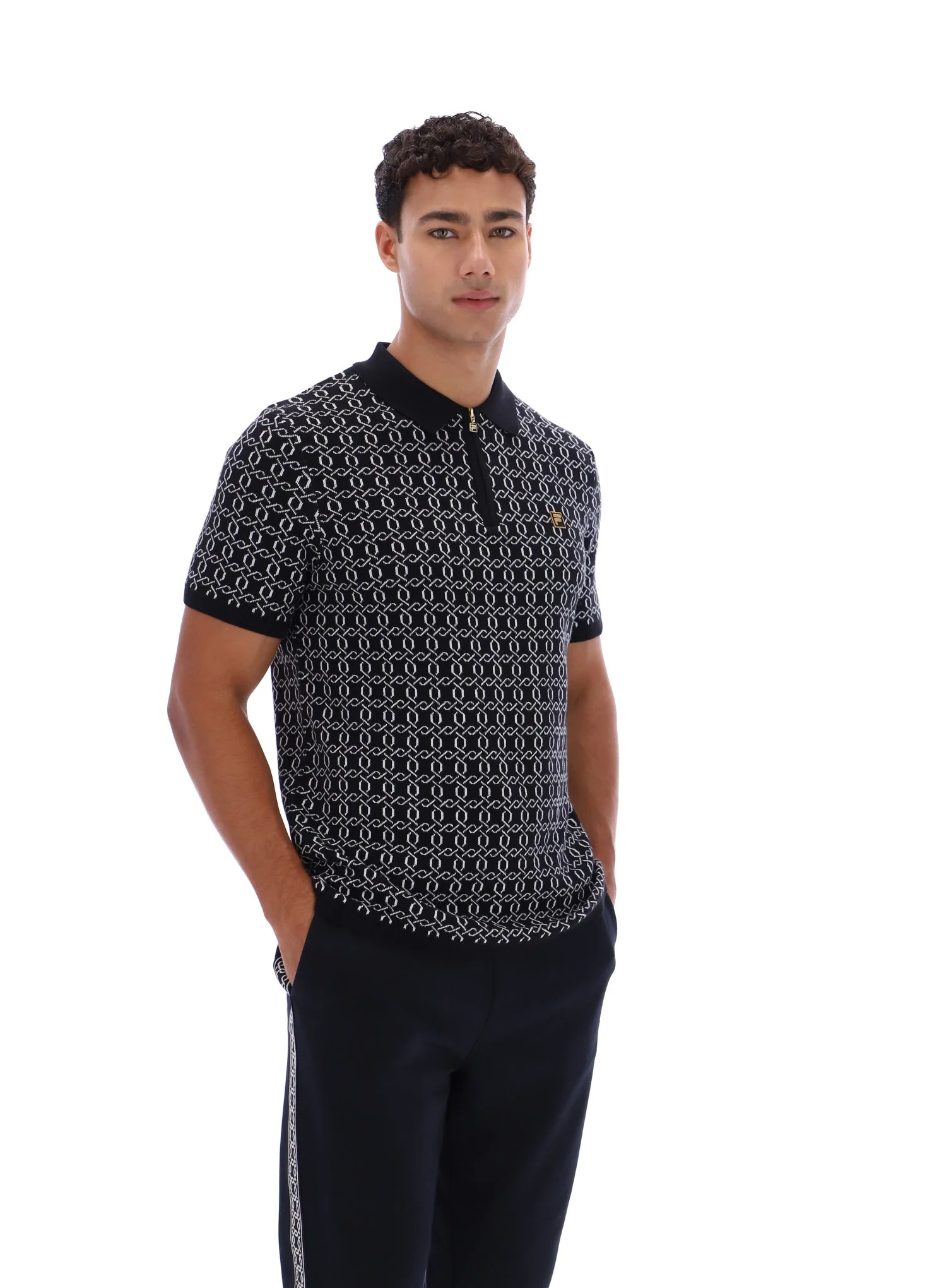 Black Jackson Jacquard Knit Zip Polo Shirt - Image 7