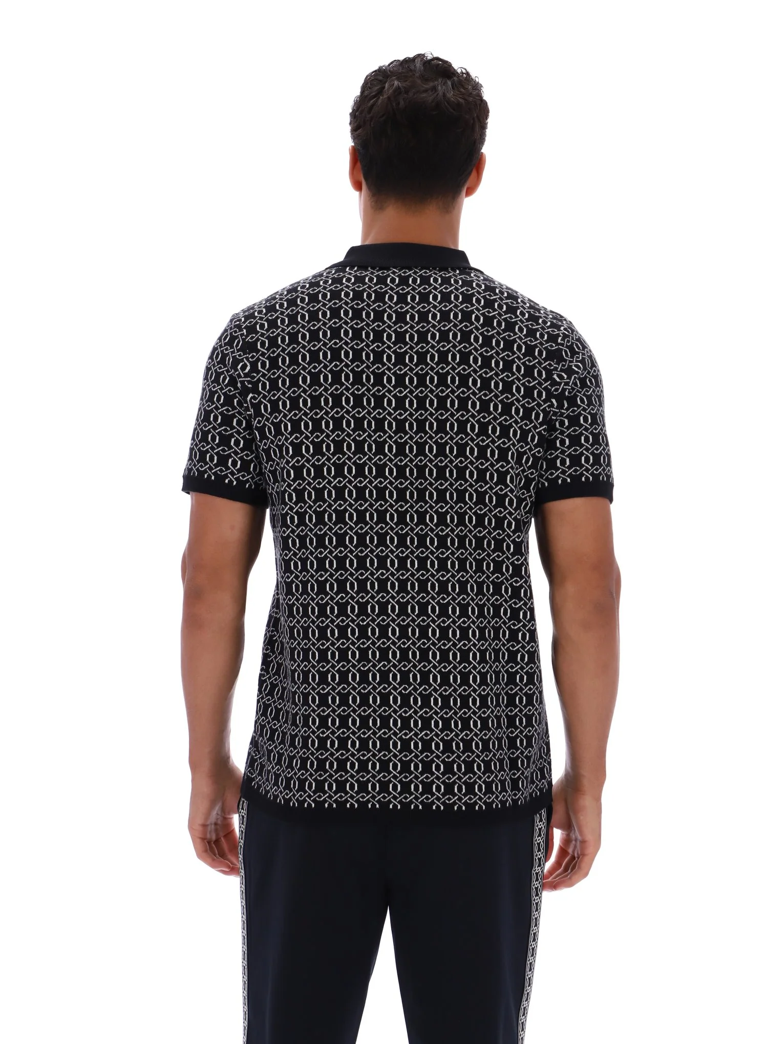 Black Jackson Jacquard Knit Zip Polo Shirt - Image 8