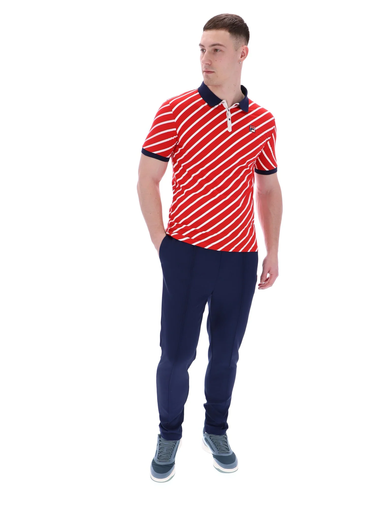 Fila Red Jaye Diagonal Stripe Polo - Image 3
