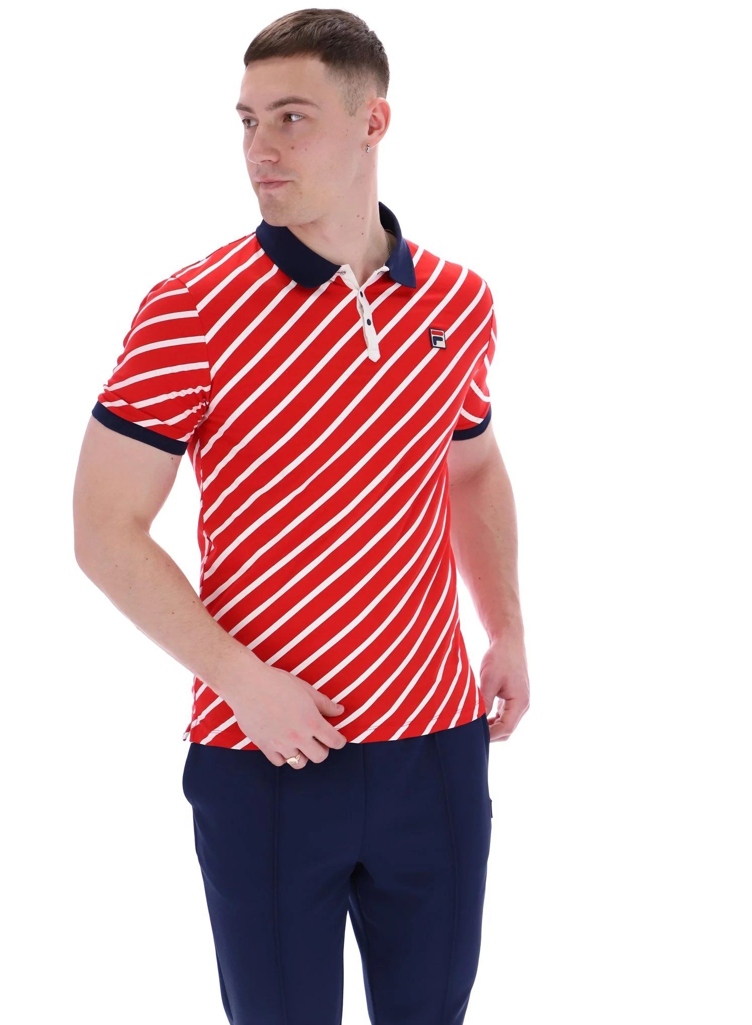 Fila Red Jaye Diagonal Stripe Polo - Image 4