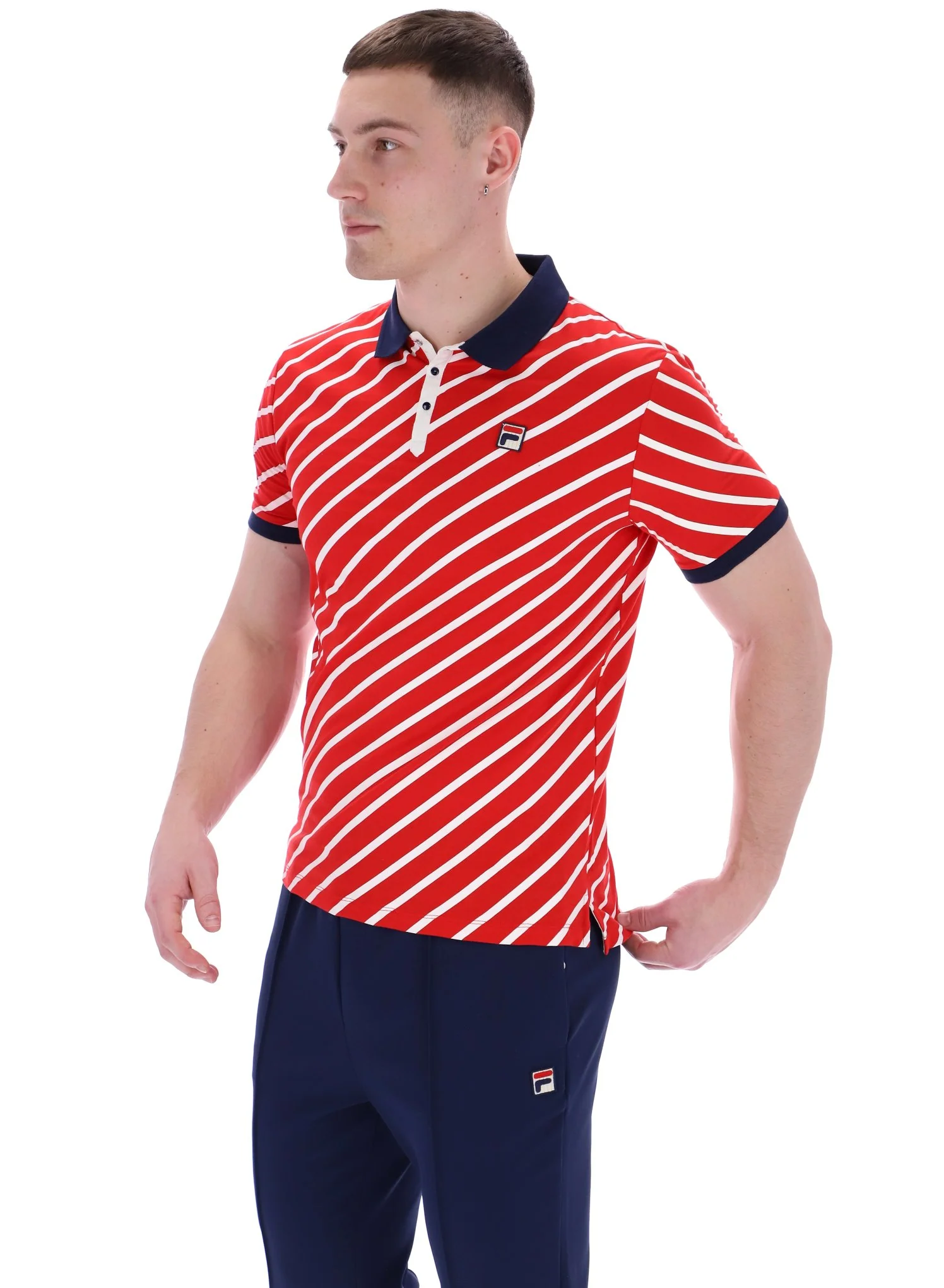 Fila Red Jaye Diagonal Stripe Polo - Image 5