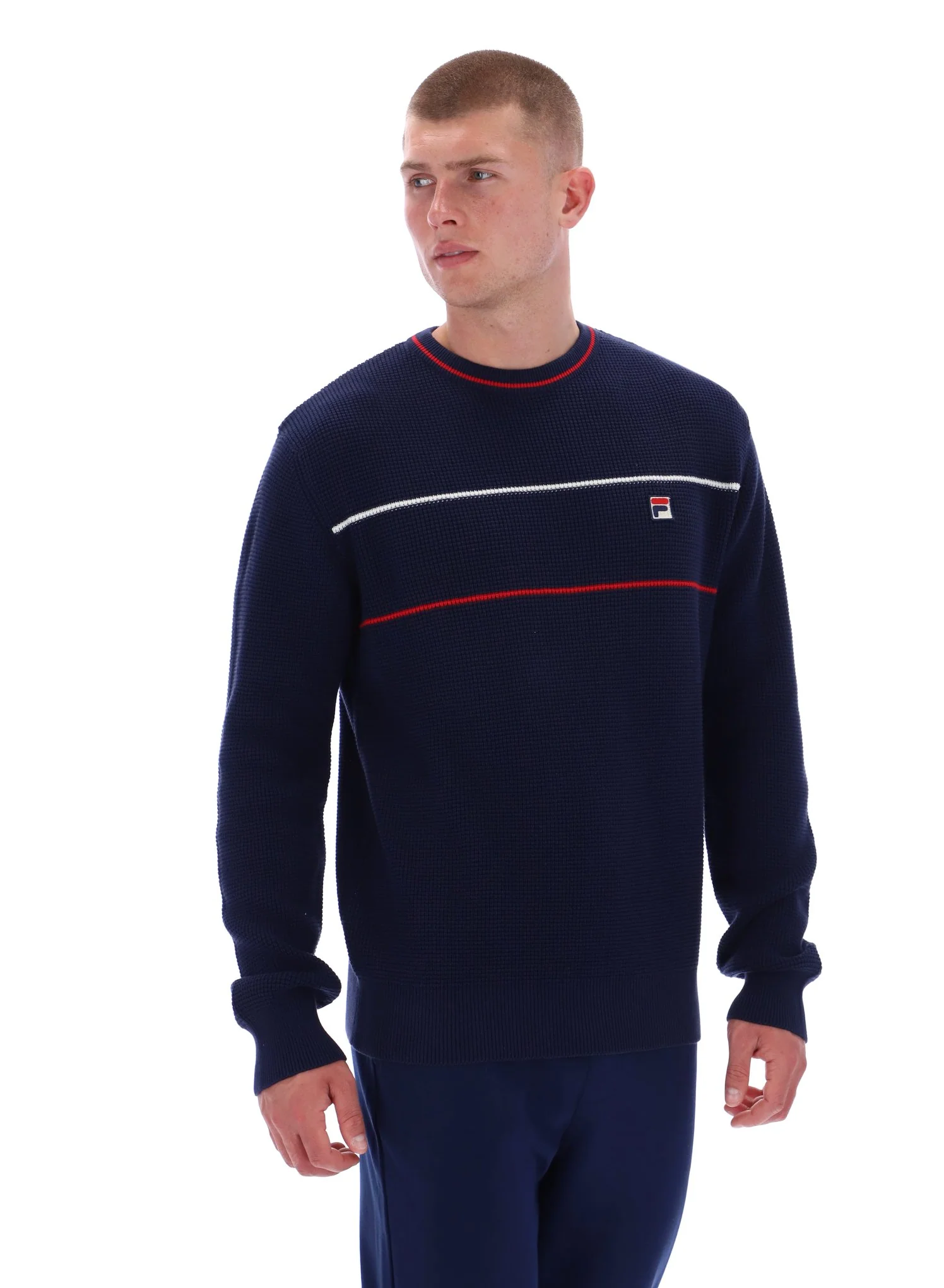 Fila Navy Kallum Waffle Textured Crew Neck Jumper - Image 2