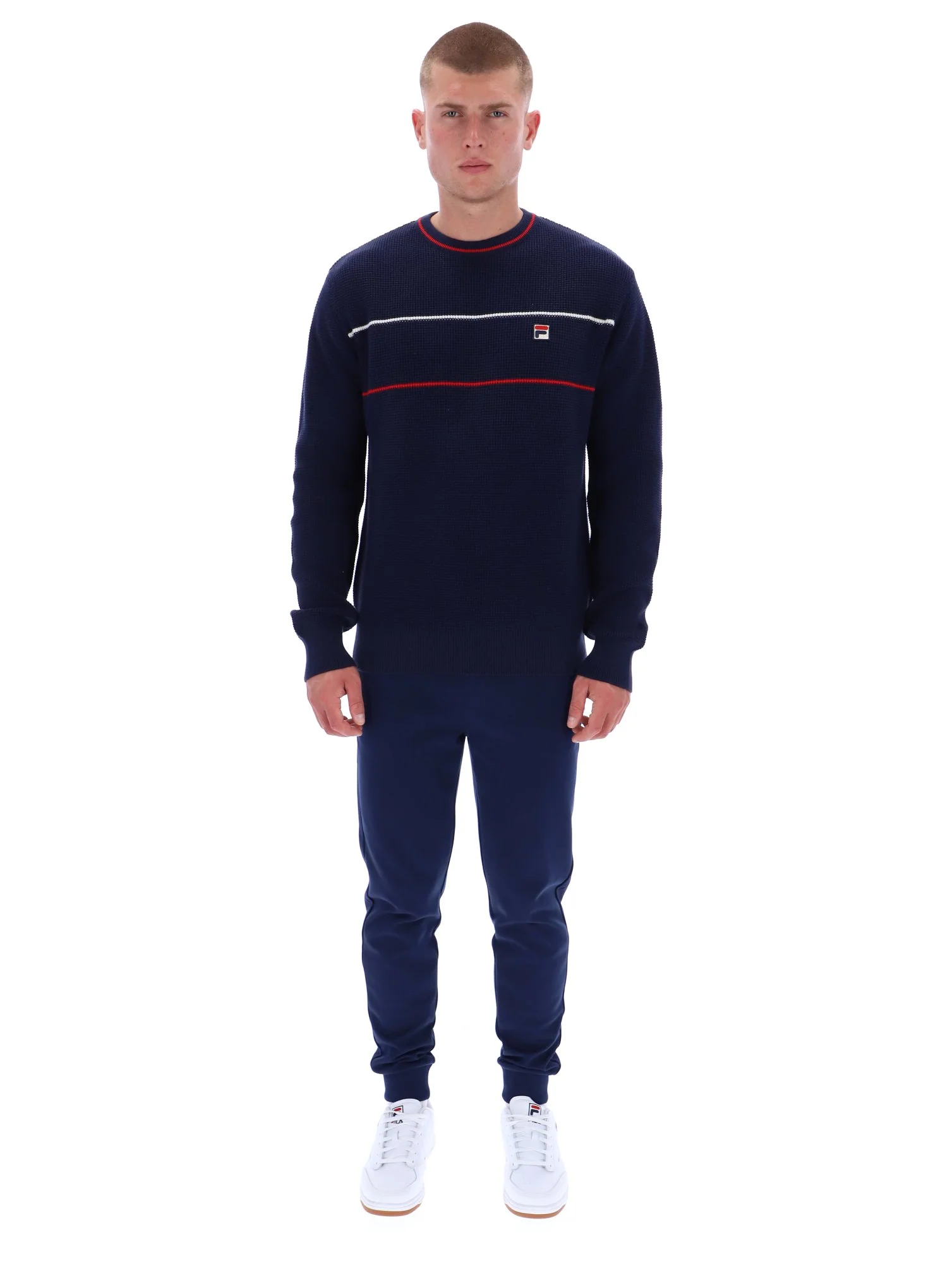 Fila Navy Kallum Waffle Textured Crew Neck Jumper - Image 3
