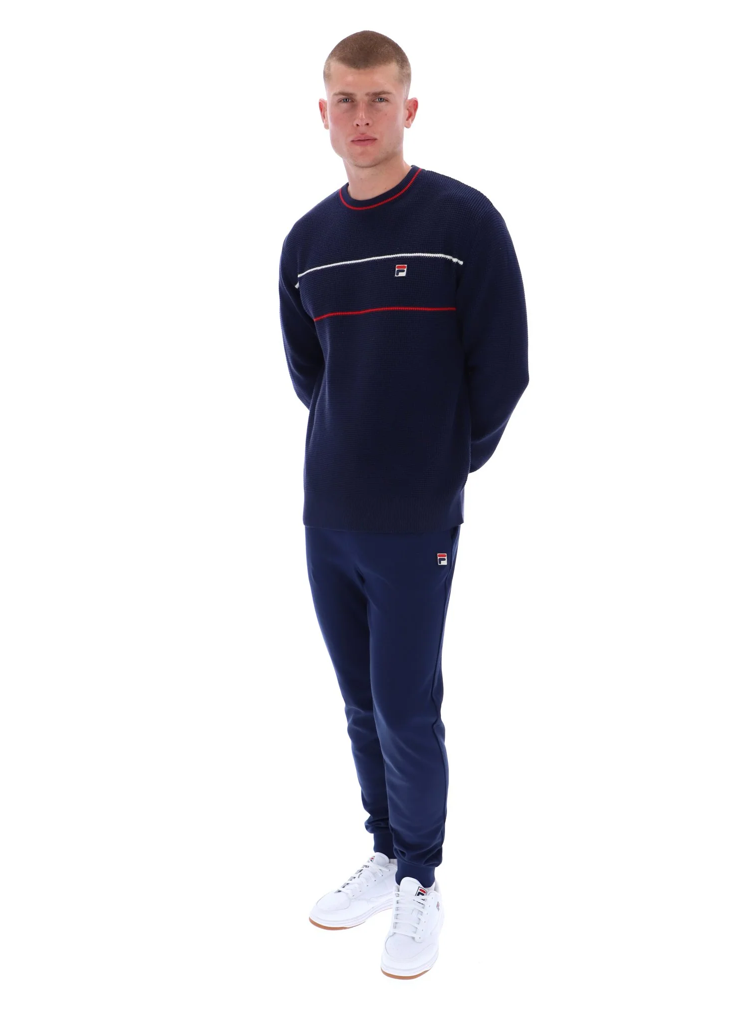 Fila Navy Kallum Waffle Textured Crew Neck Jumper - Image 4