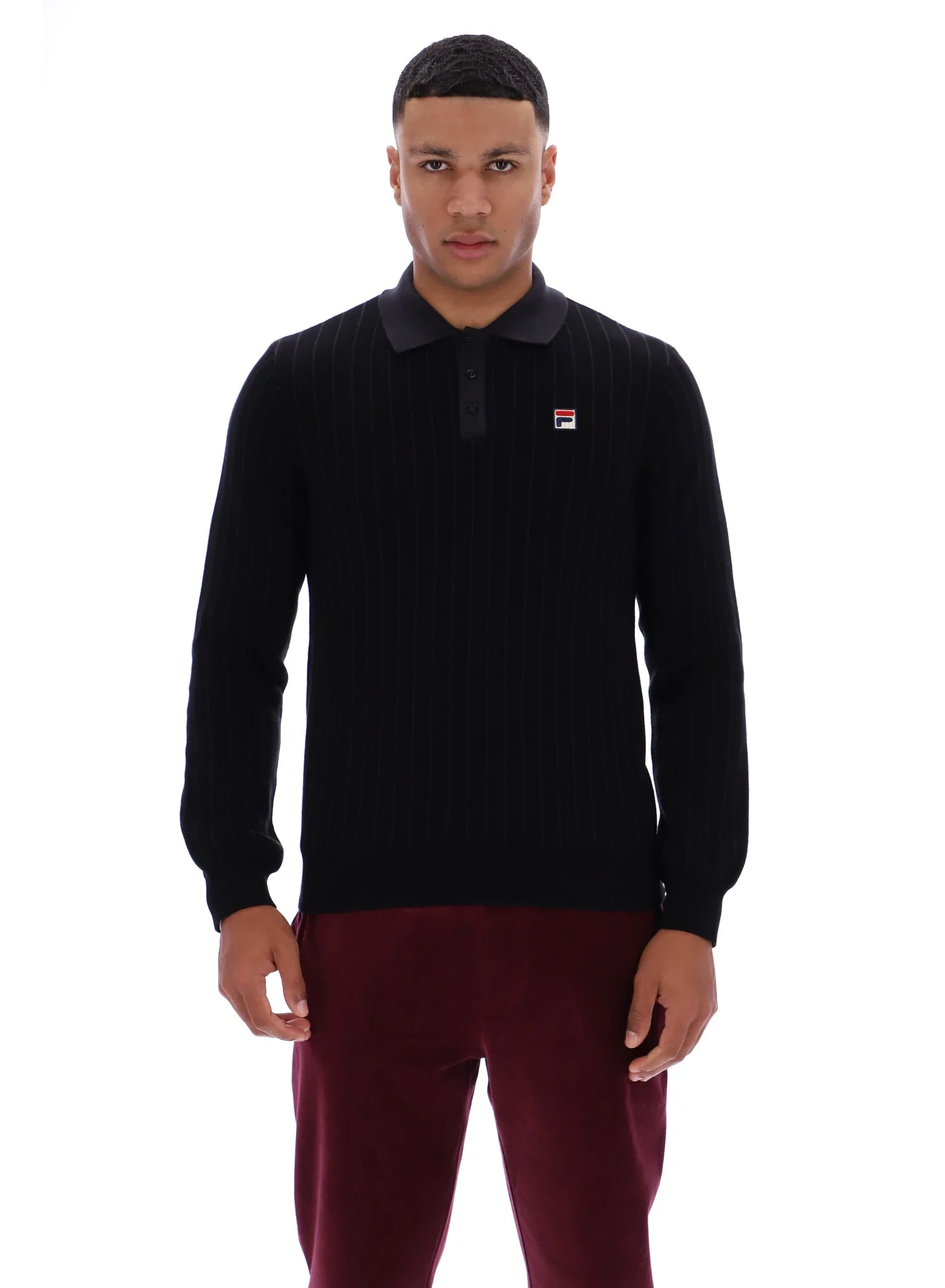 Black Kobe Striped Knit Polo