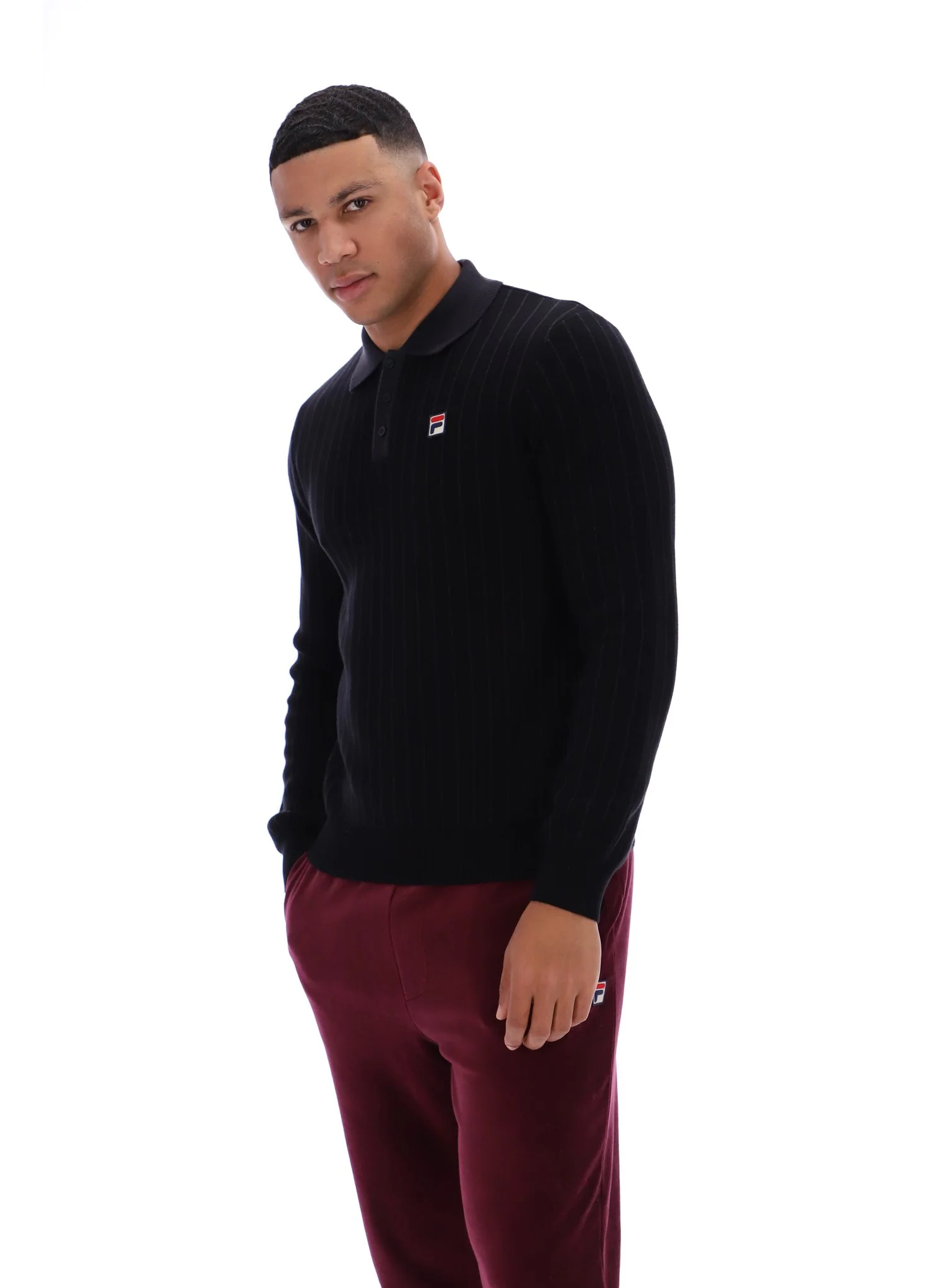 Black Kobe Striped Knit Polo - Image 2