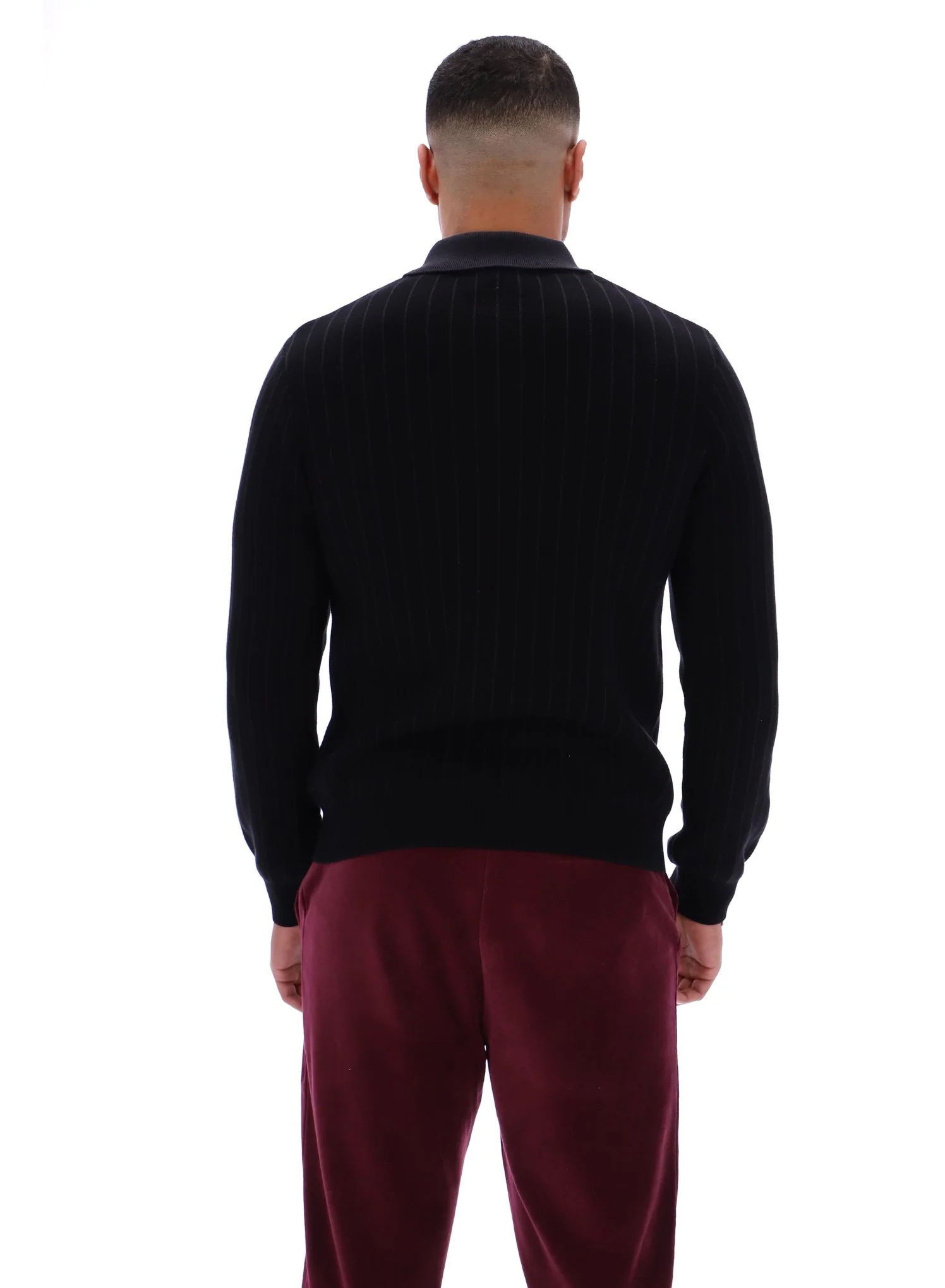 Black Kobe Striped Knit Polo - Image 8