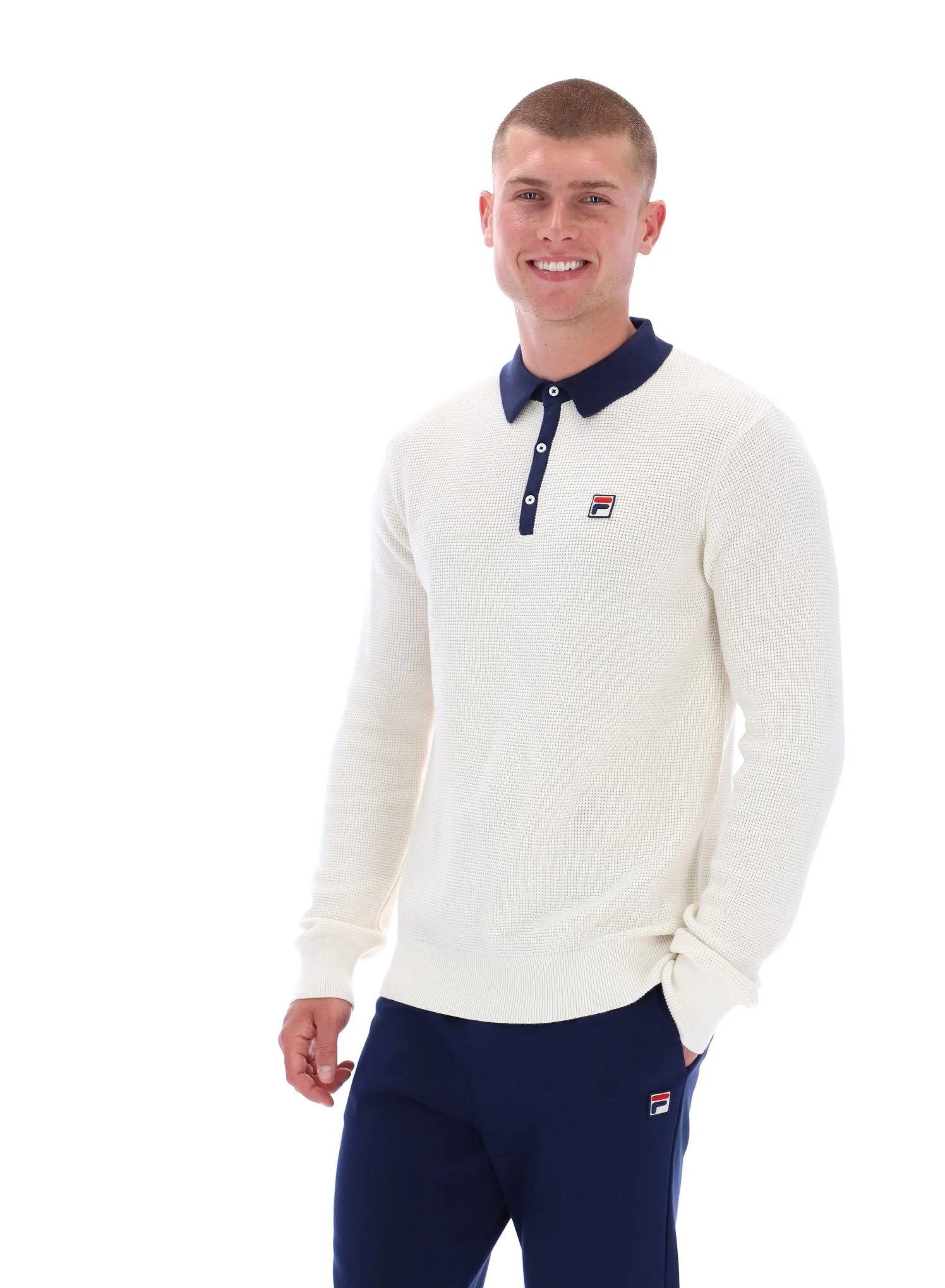 Gardenia Nowell Waffle Knit Long Sleeve Polo - Image 2
