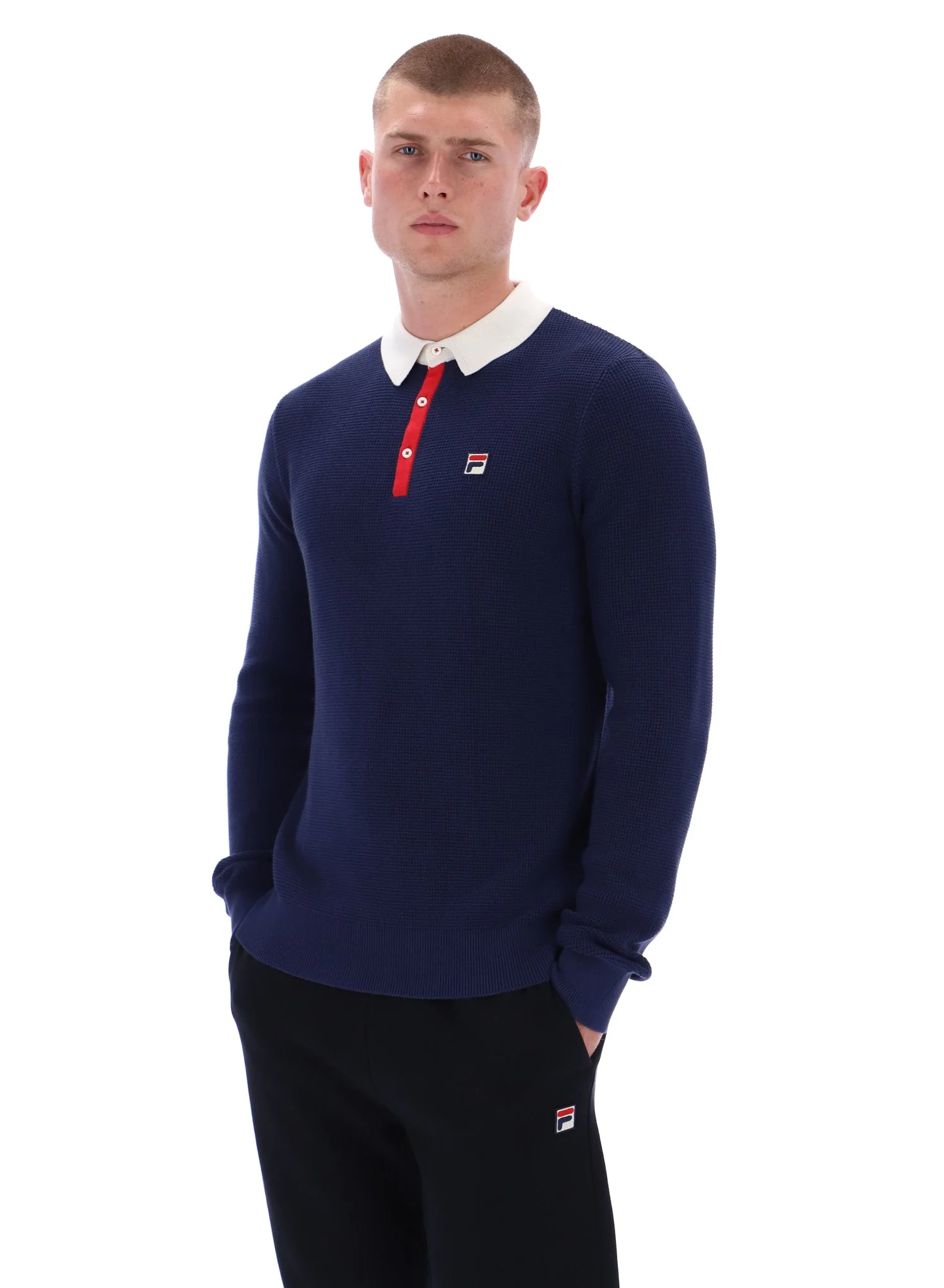 Fila Navy Nowell Waffle Knit Long Sleeve Polo - Image 2