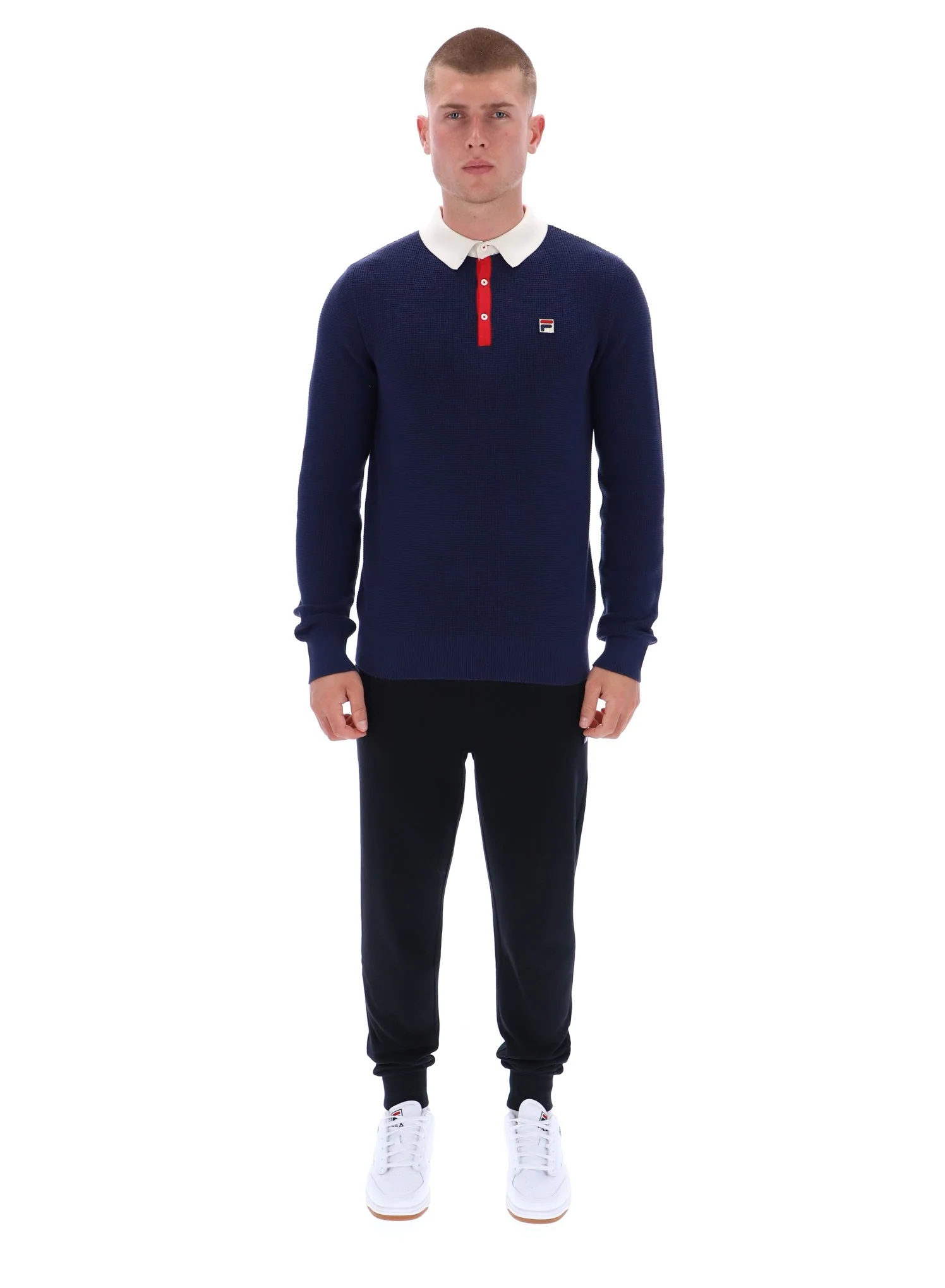 Fila Navy Nowell Waffle Knit Long Sleeve Polo - Image 3