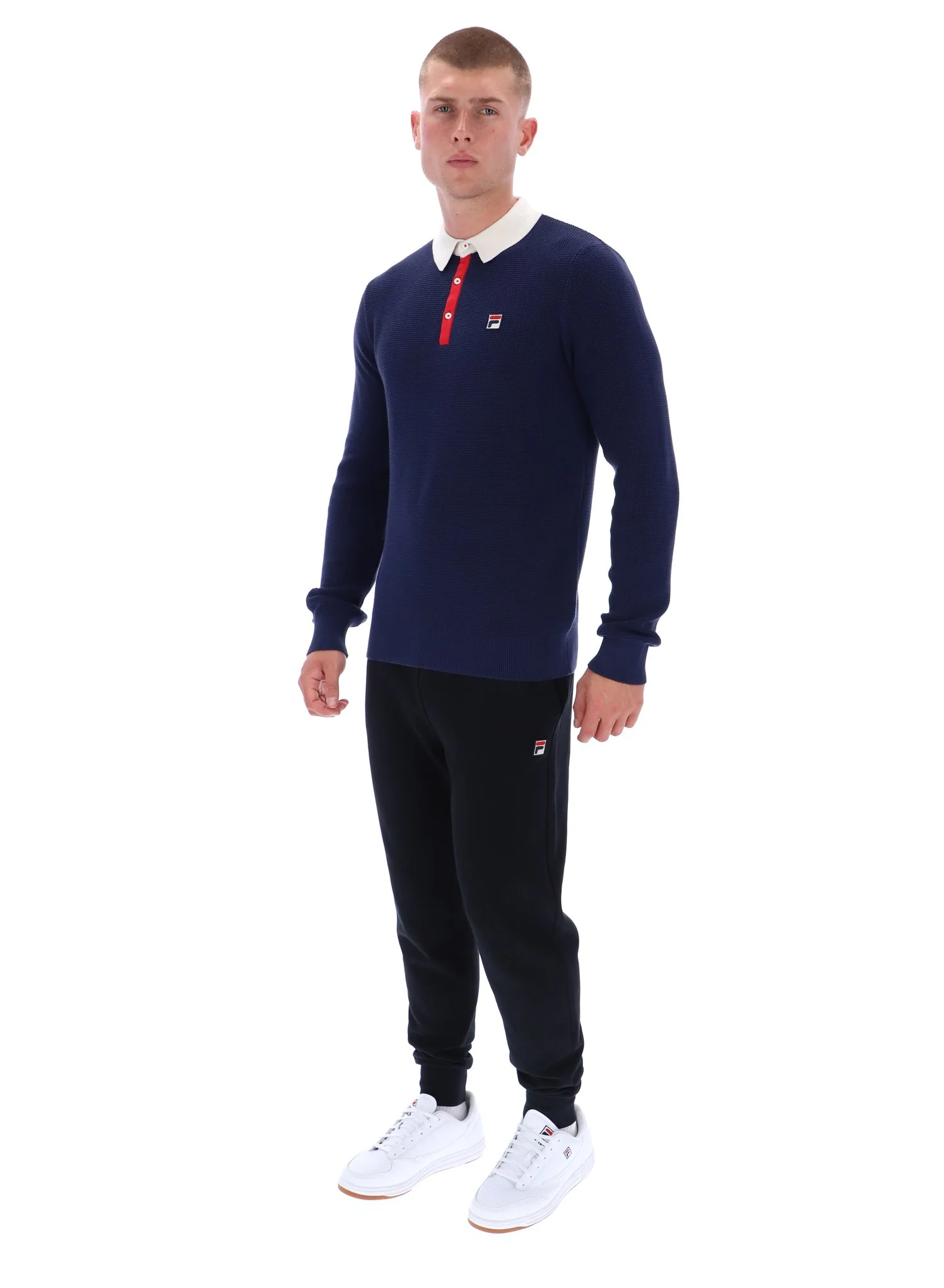 Fila Navy Nowell Waffle Knit Long Sleeve Polo - Image 4