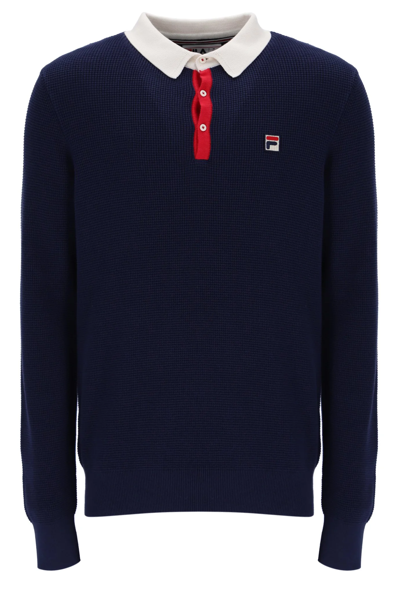 Fila Navy Nowell Waffle Knit Long Sleeve Polo - Image 6
