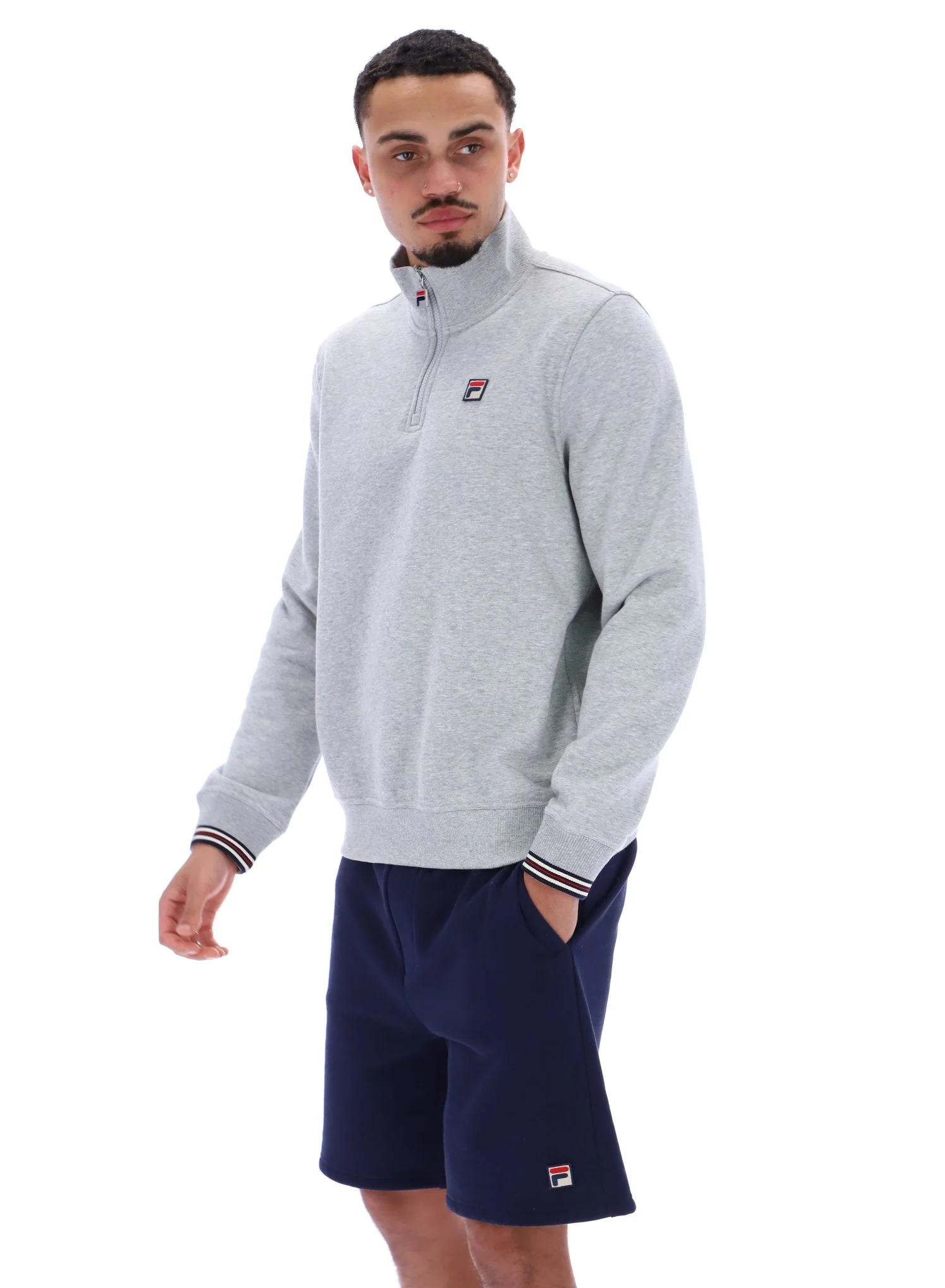Grey Marl Ramy F-Box 1/4 Zip With Yarn Dye Cuff - Image 3